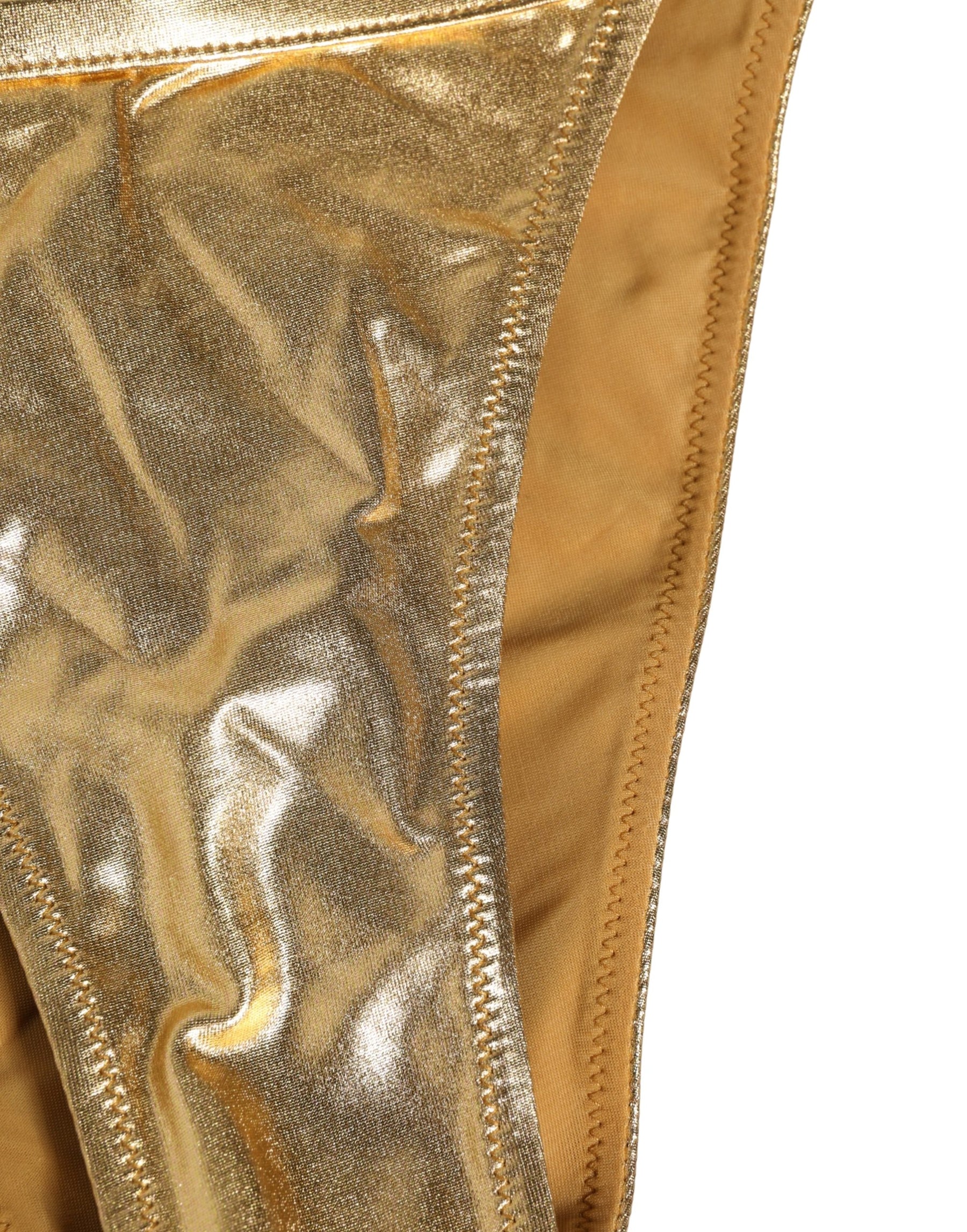 Dolce & Gabbana Gold-Tone Polyester Bikini Bottom Logo Swimwear | Regal Royce