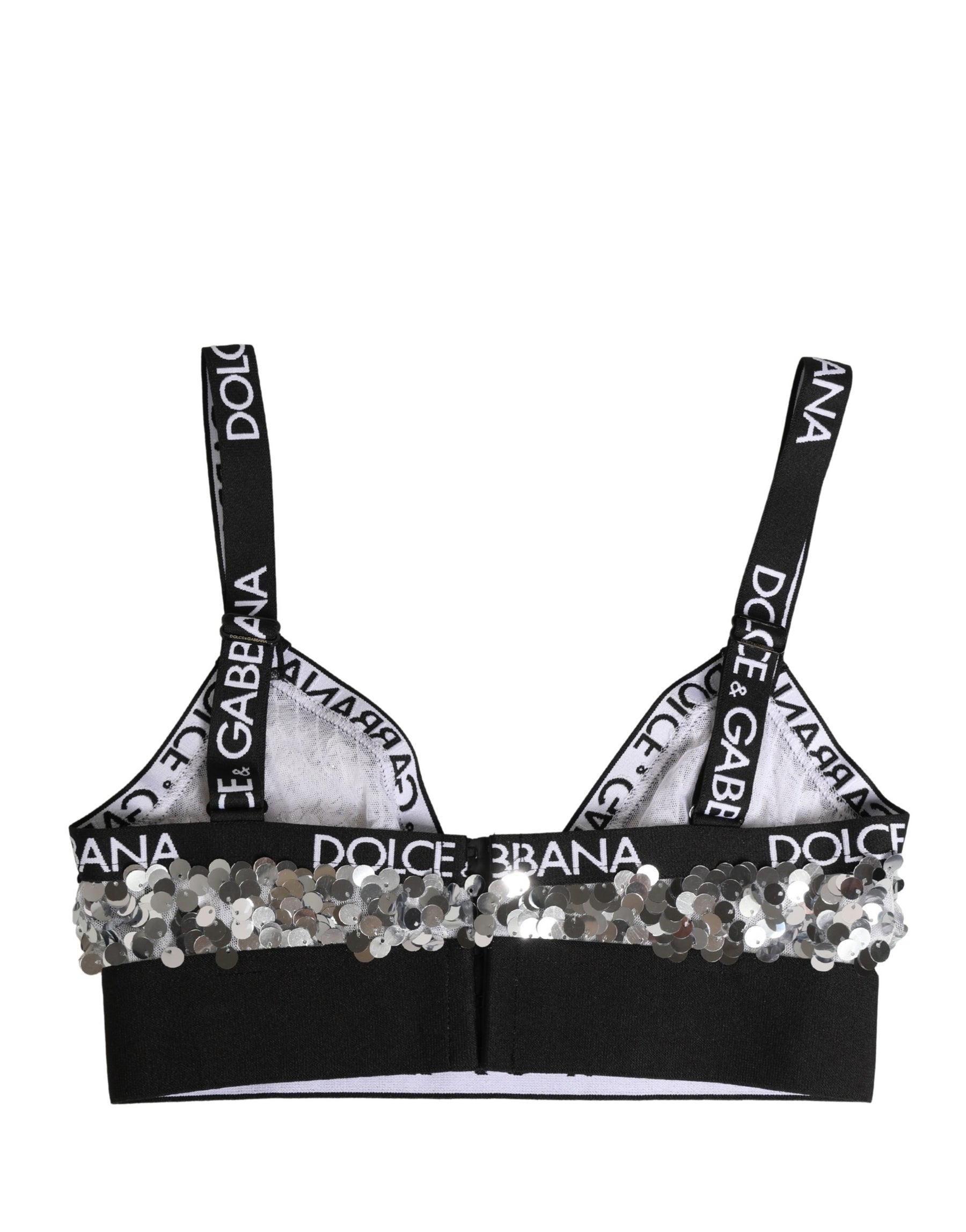Dolce & Gabbana Silver Sequined Triangle Soft Cup Bra Underwear | Regal Royce