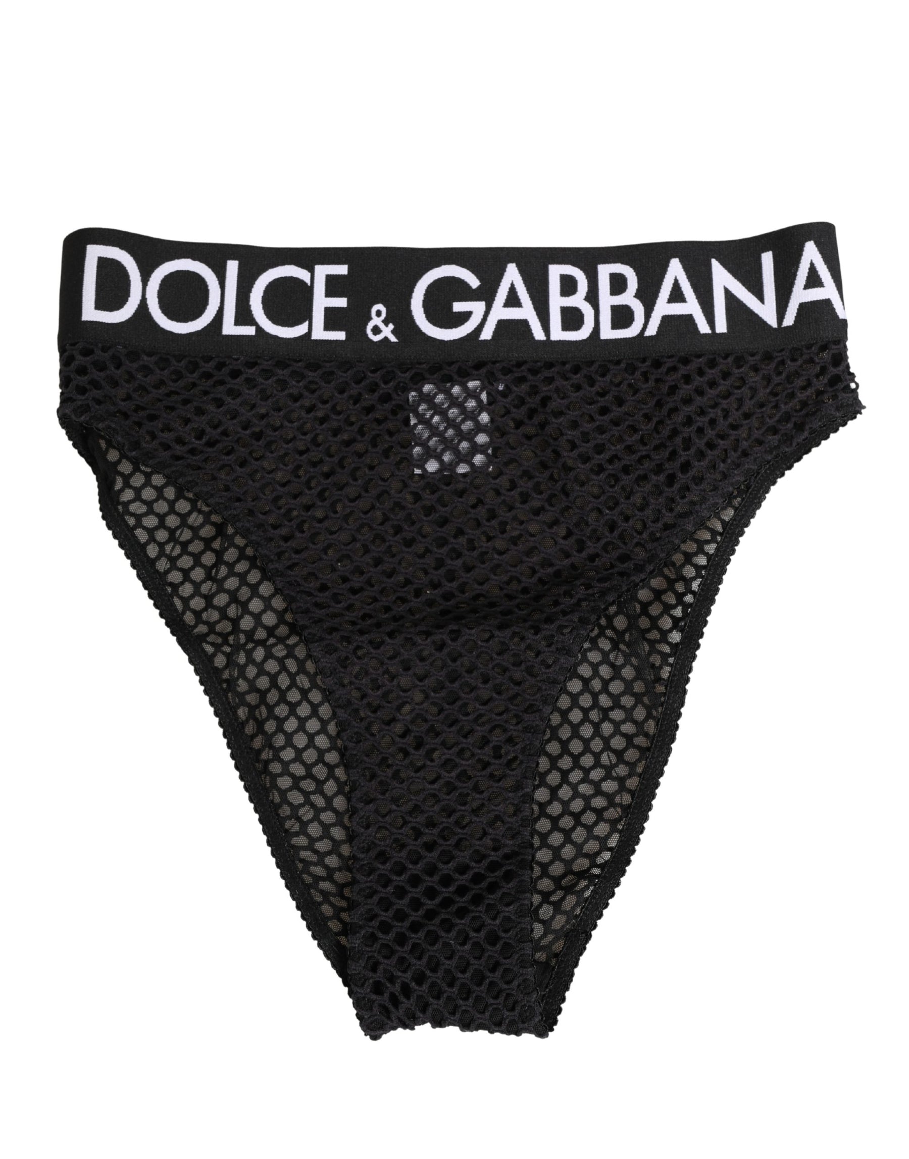 Dolce & Gabbana Black Cotton Mesh High Brief Panty Underwear | Regal Royce