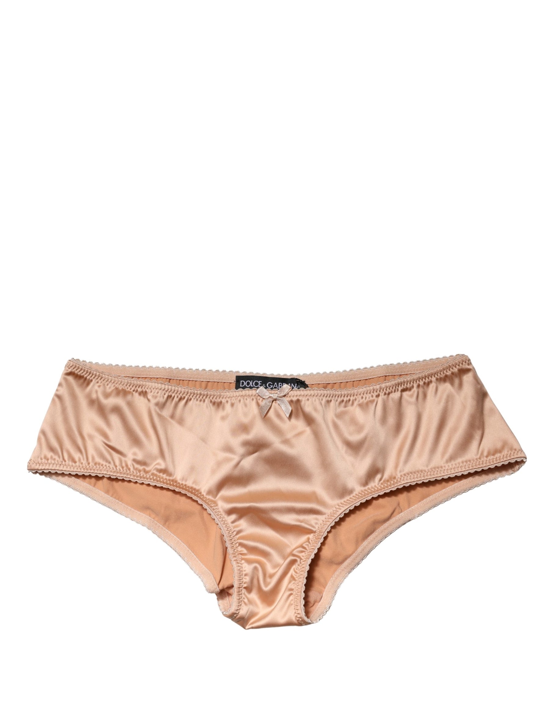 Dolce & Gabbana Beige Silk Stretch Mid Waist Brief Panty Underwear | Regal Royce