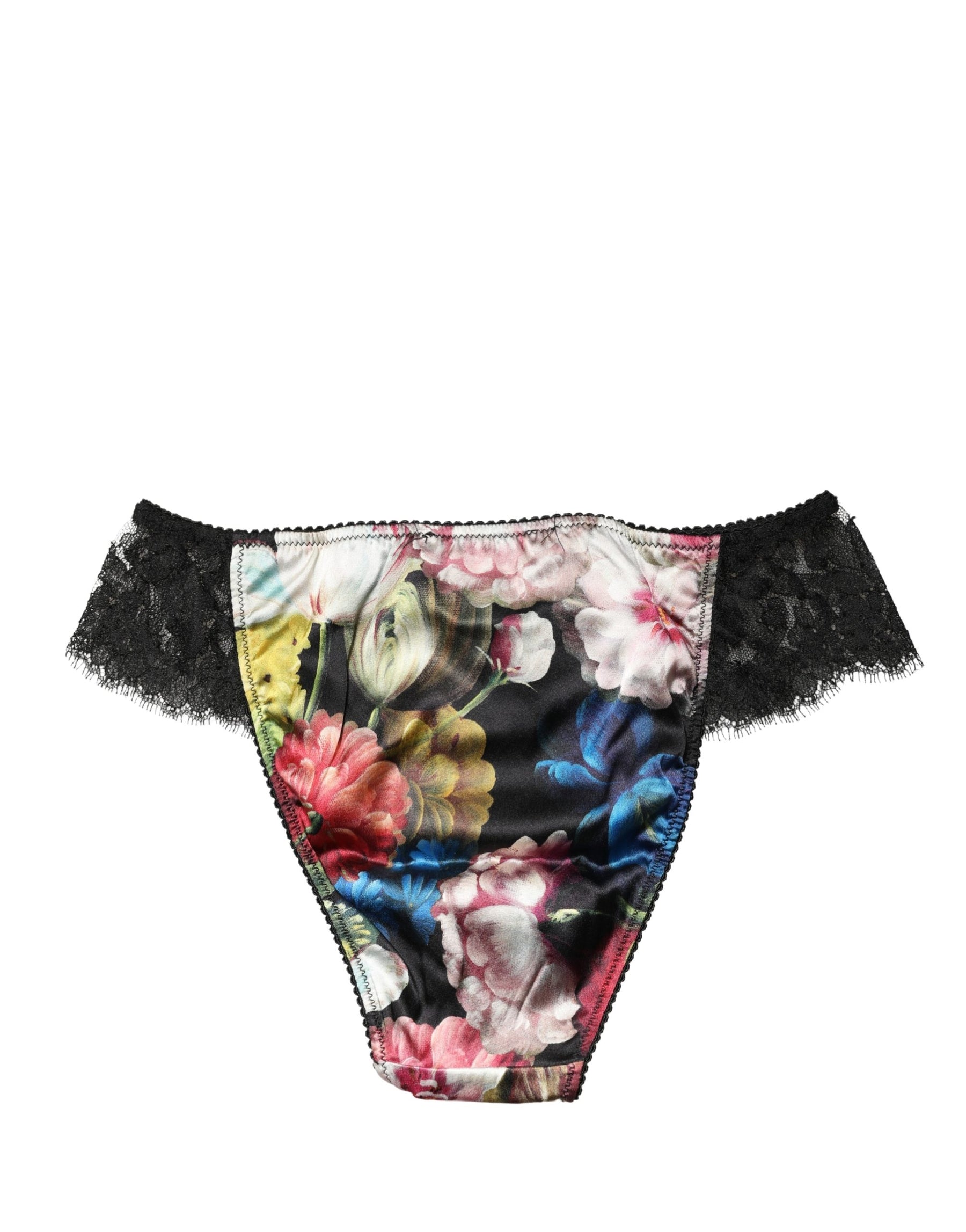 Dolce & Gabbana Black Floral Lace Mid Waist Brief Panty Underwear | Regal Royce