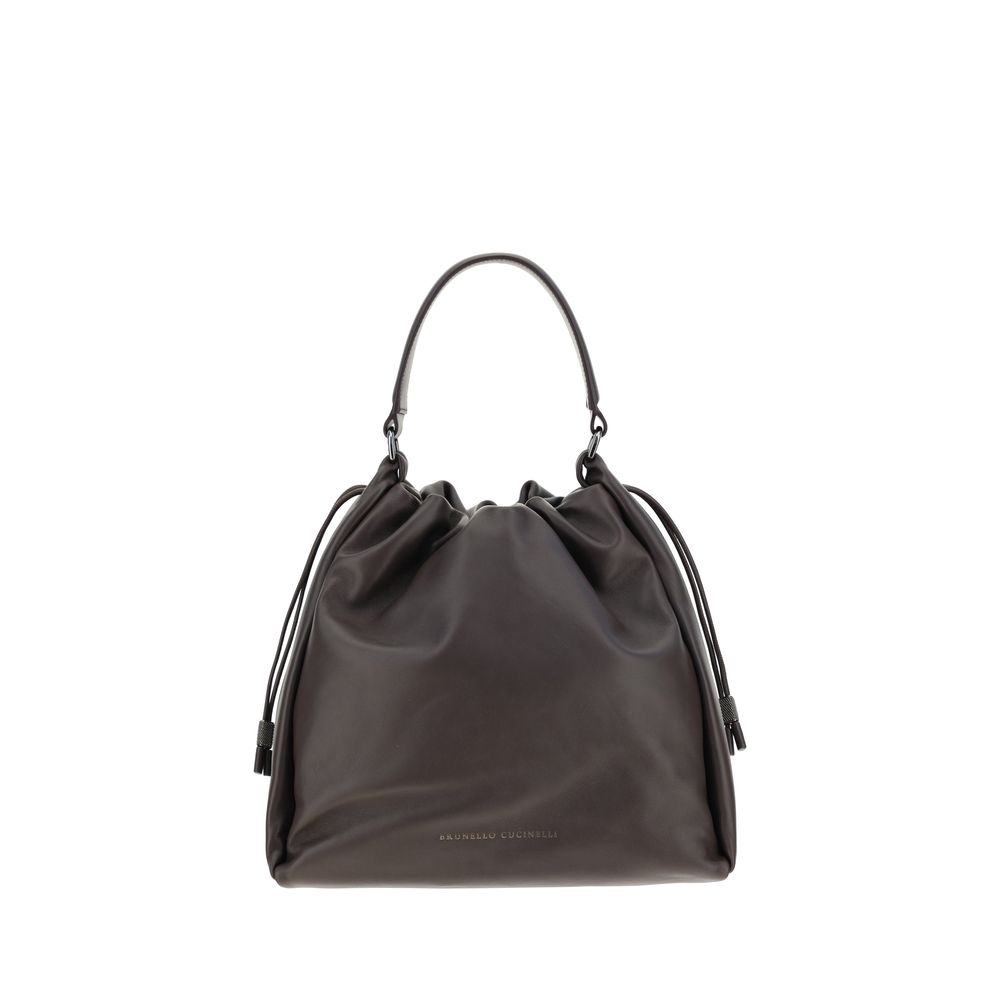 Brunello Cucinelli Brown Calf Leather Bos Taurus Shoulder Bag | Regal Royce