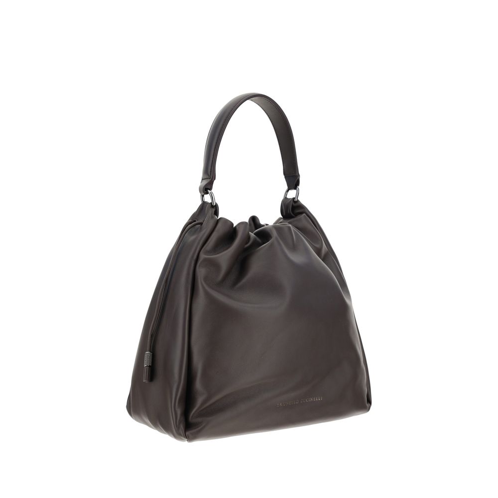 Brunello Cucinelli Brown Calf Leather Bos Taurus Shoulder Bag | Regal Royce