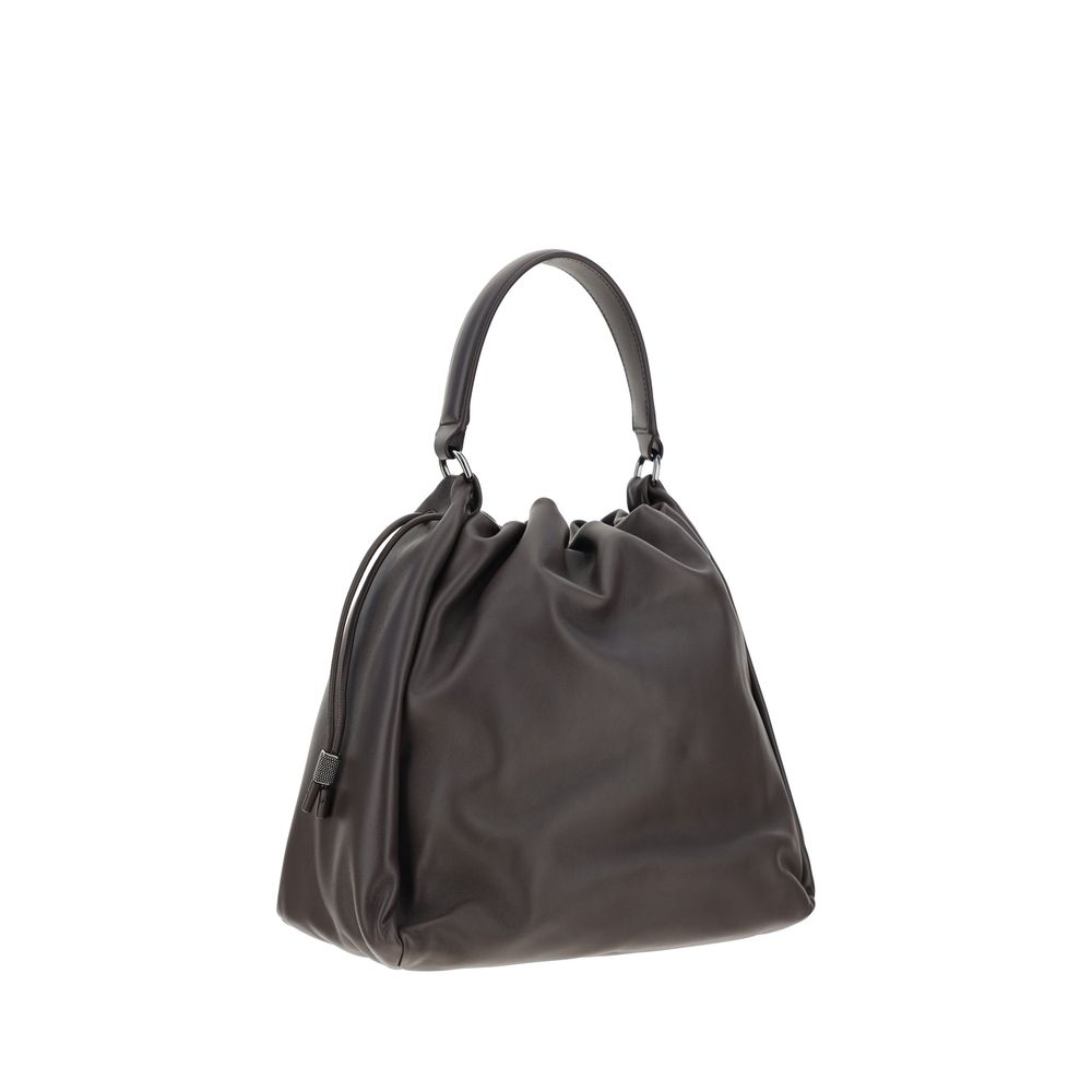 Brunello Cucinelli Brown Calf Leather Bos Taurus Shoulder Bag | Regal Royce