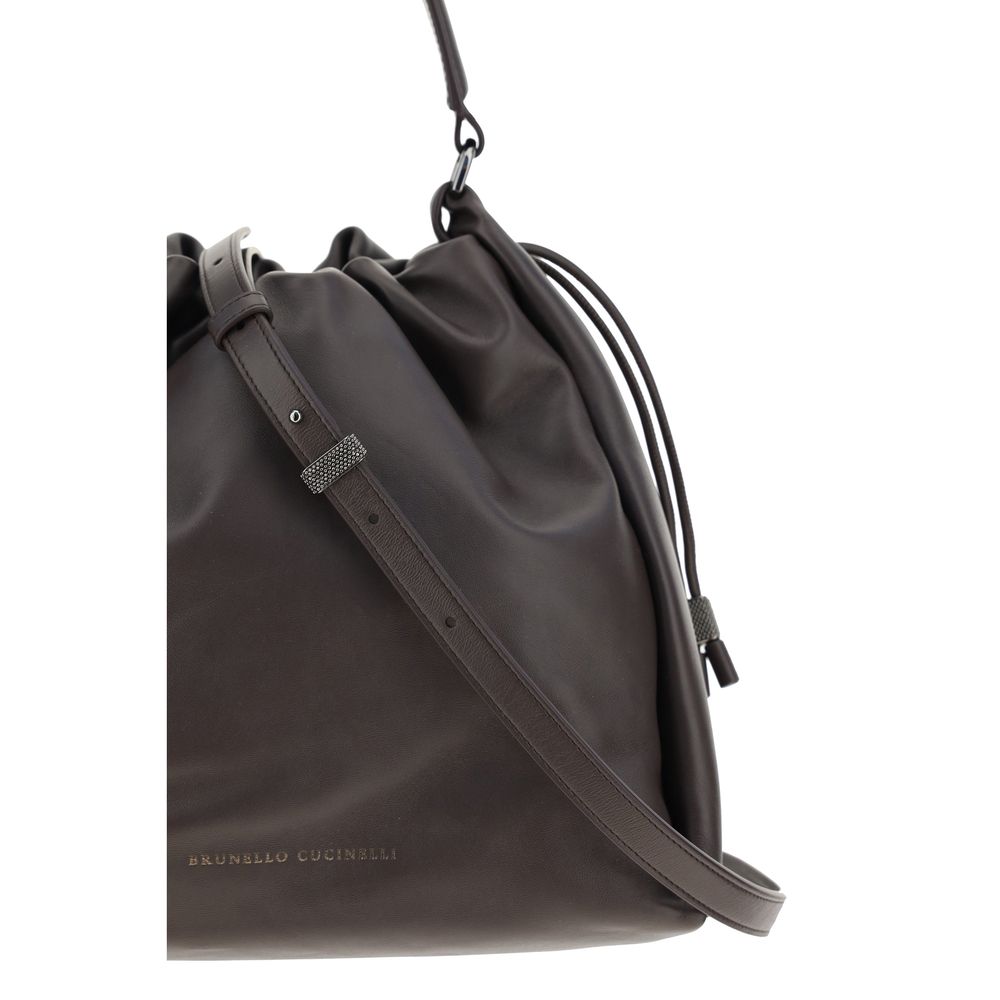 Brunello Cucinelli Brown Calf Leather Bos Taurus Shoulder Bag | Regal Royce