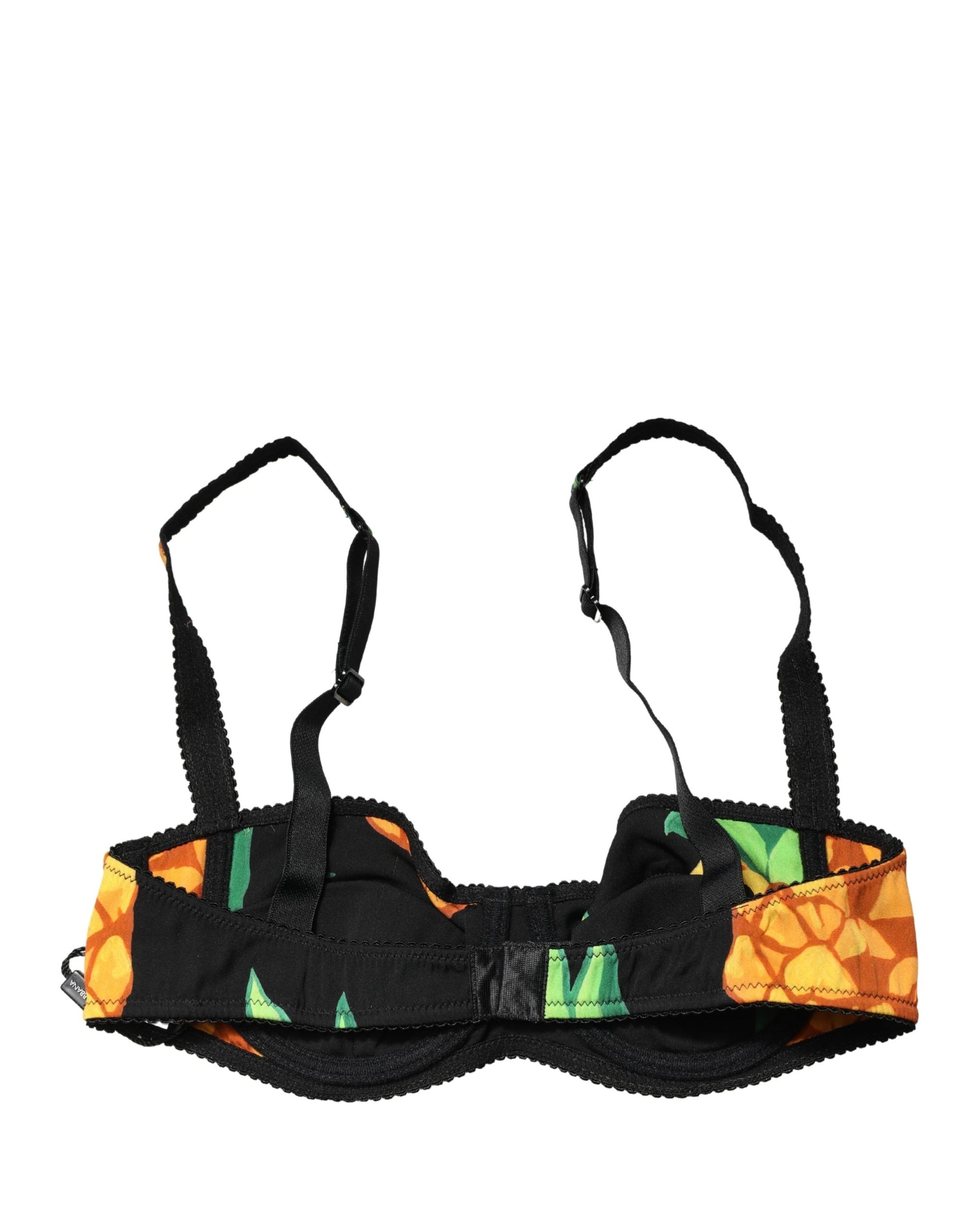 Dolce & Gabbana Black Pineapple Silk Balconette Bra Underwear | Regal Royce