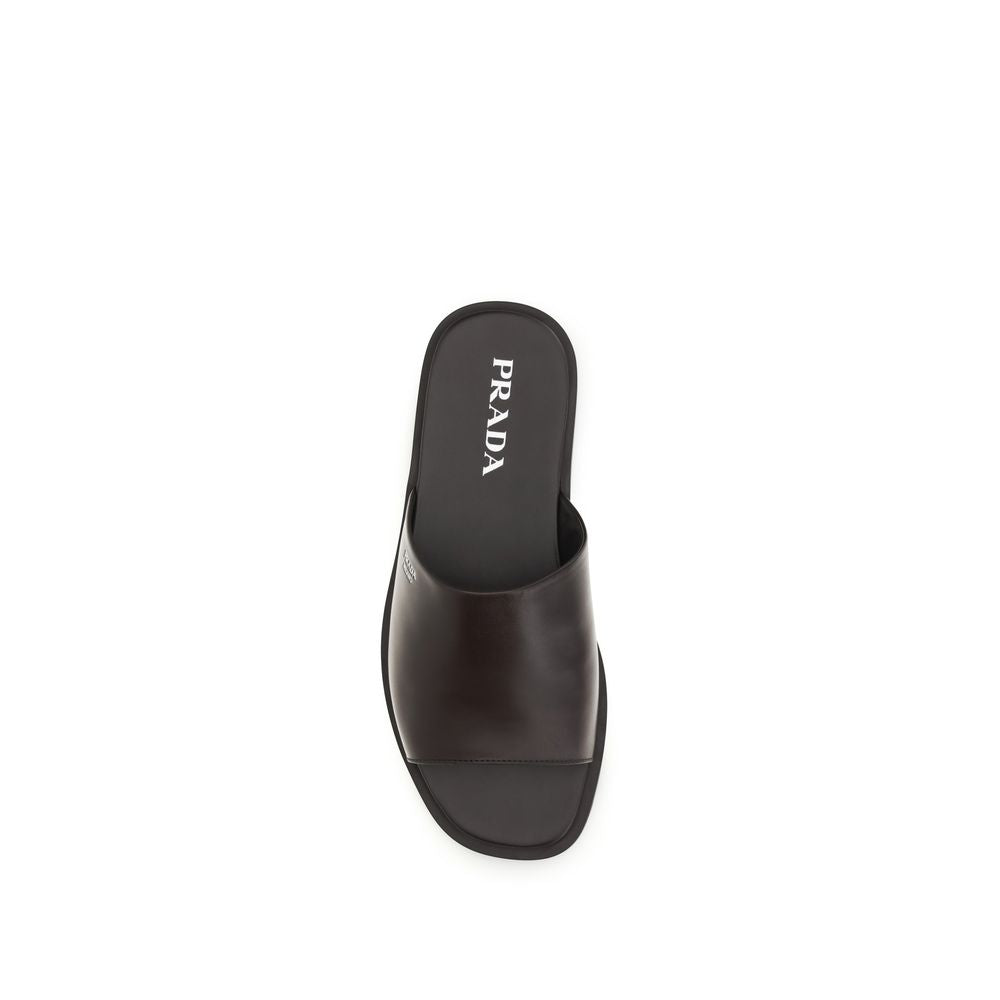 Prada Brown Calf Leather Bos Taurus Flat Sandals | Regal Royce