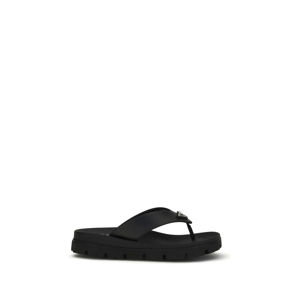 Prada Black Calf Leather Bos Taurus Flip-Flop Sandals | Regal Royce