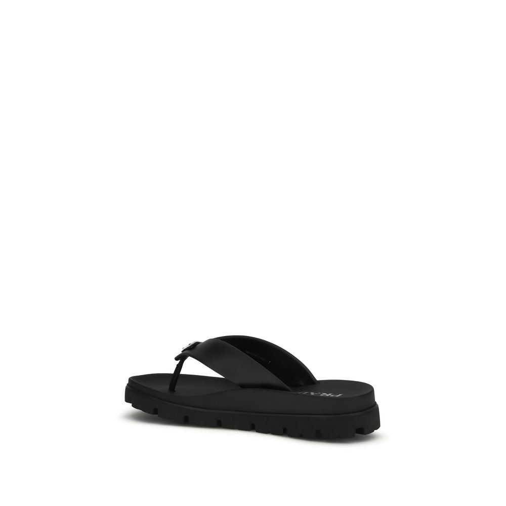 Prada Black Calf Leather Bos Taurus Flip-Flop Sandals | Regal Royce