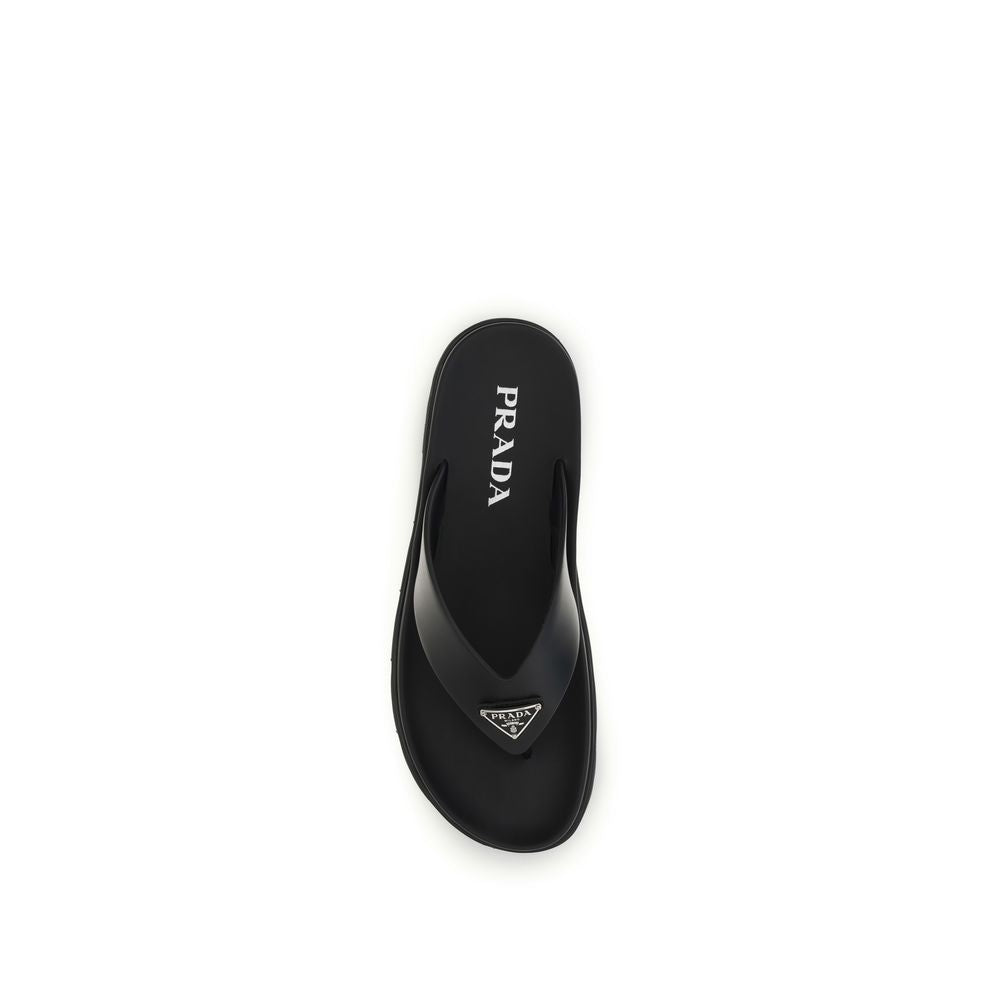 Prada Black Calf Leather Bos Taurus Flip-Flop Sandals | Regal Royce