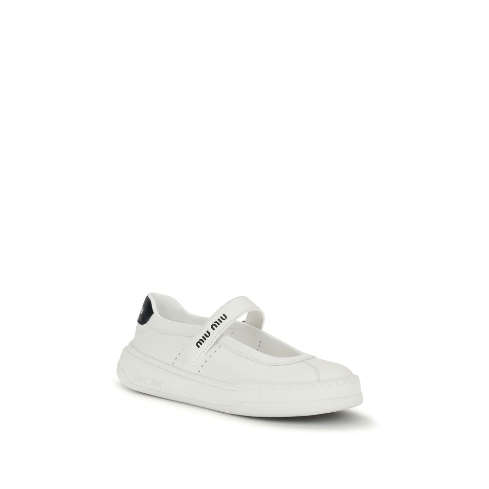 Miu Miu White Calf Leather Bos Taurus Ballet Flats | Regal Royce