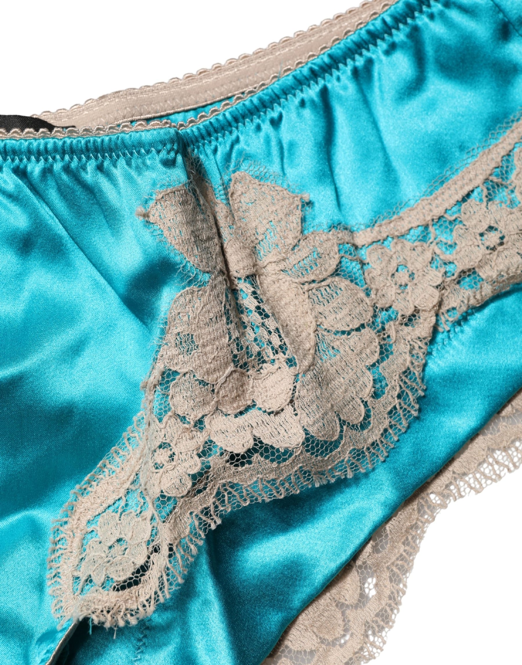 Dolce & Gabbana Blue Silk Satin Floral Lace Panty Brief Underwear | Regal Royce