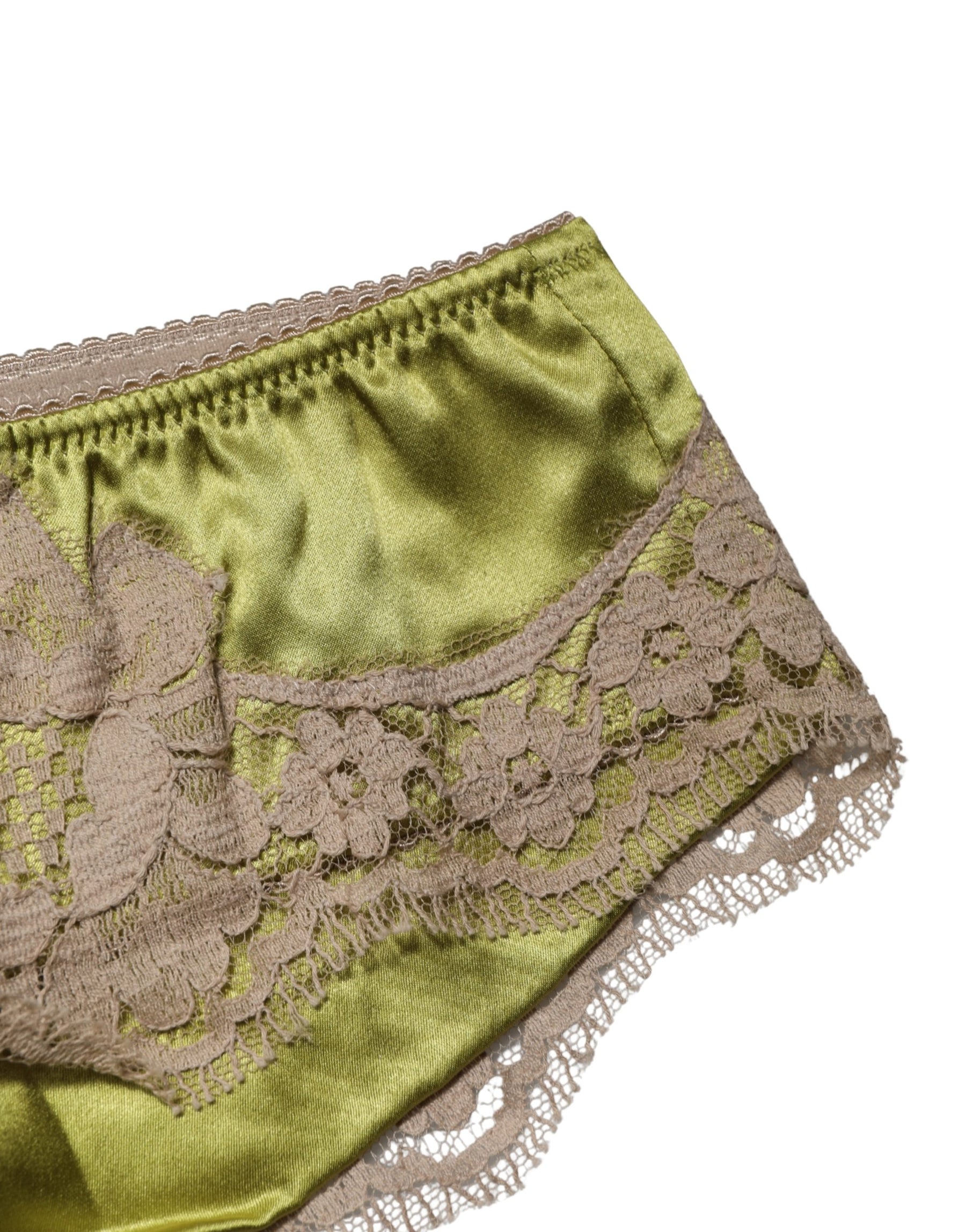 Dolce & Gabbana Underwear Green Silk Satin Floral Lace Panty Brief | Regal Royce