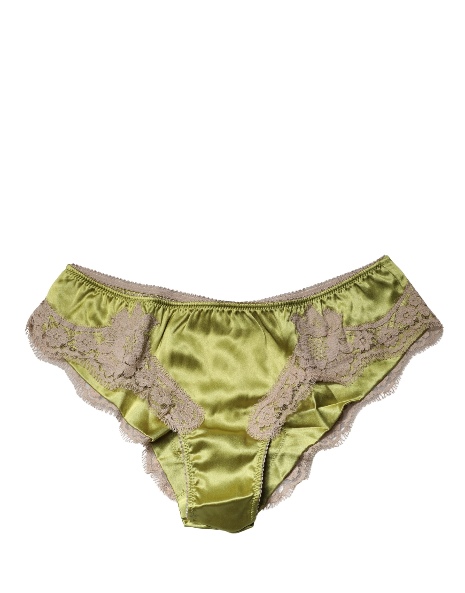 Dolce & Gabbana Underwear Green Silk Satin Floral Lace Panty Brief | Regal Royce