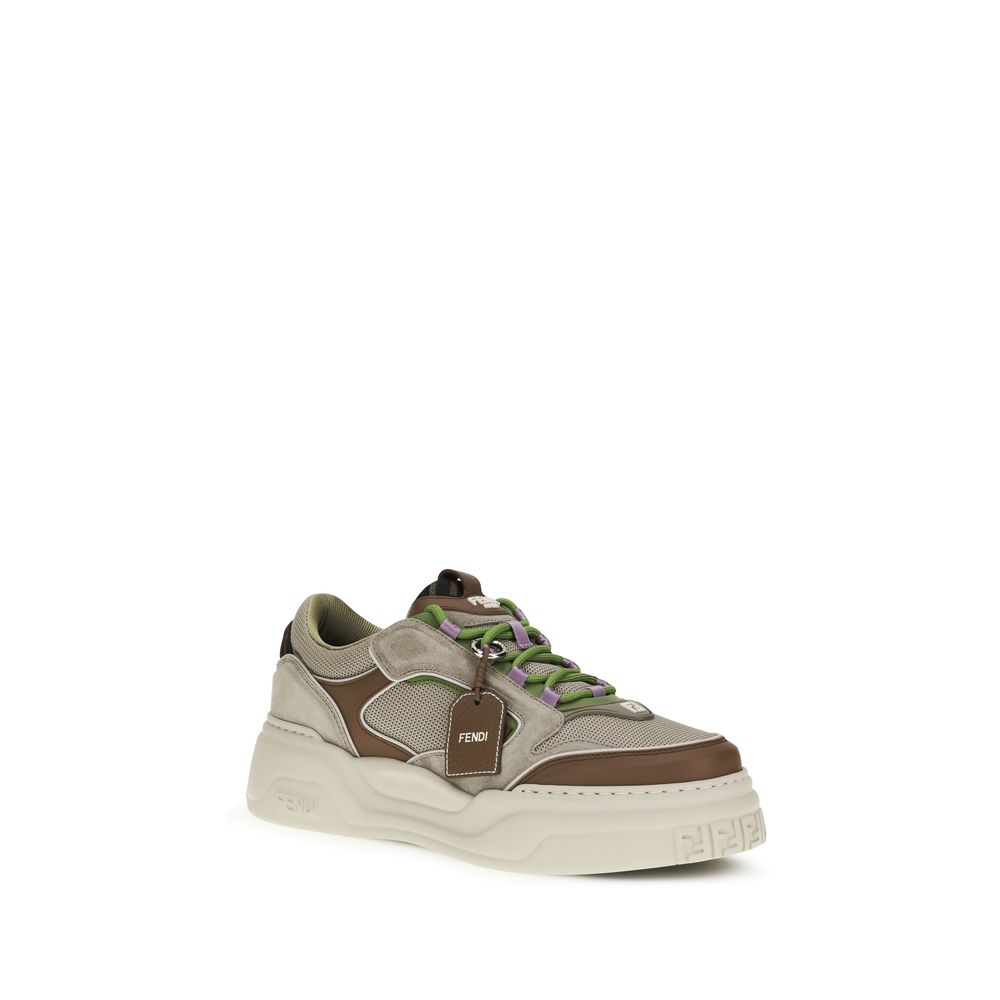 Fendi Brown Calf Leather Bos Taurus Chunky Sneakers | Regal Royce