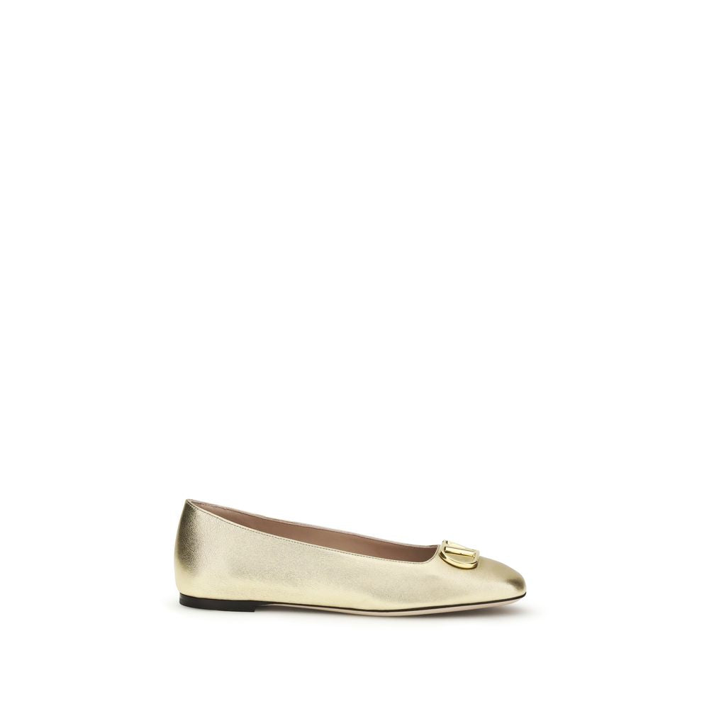 Valentino Garavani Gold Calf Leather Bos Taurus Ballet Flats | Regal Royce