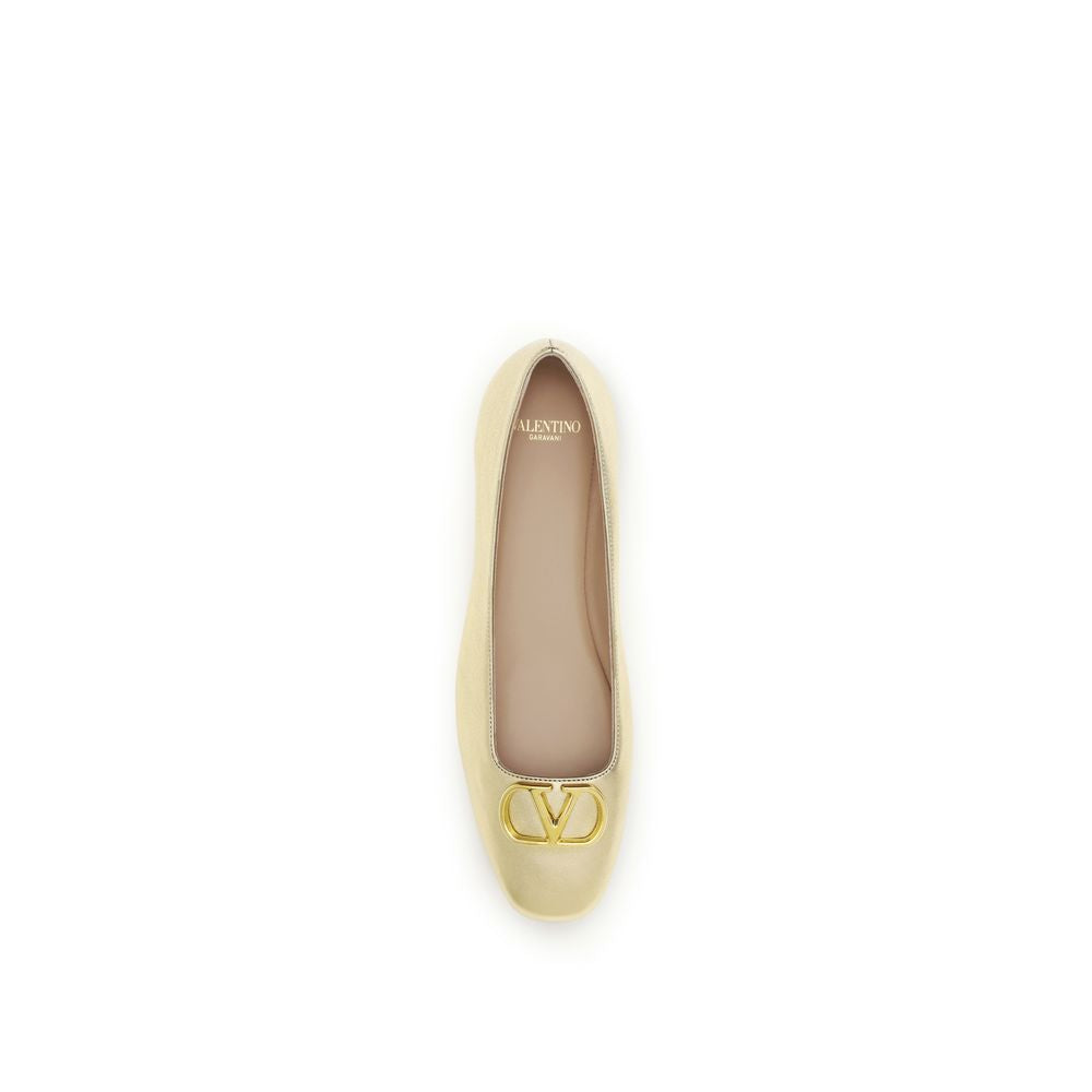 Valentino Garavani Gold Calf Leather Bos Taurus Ballet Flats | Regal Royce