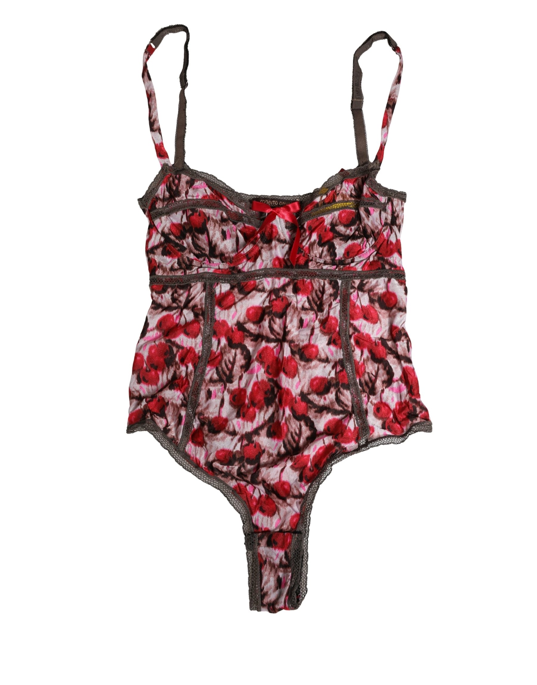 Roberto Cavalli Multicolor CherryPrint Lace Bodysuit Underwear | Regal Royce
