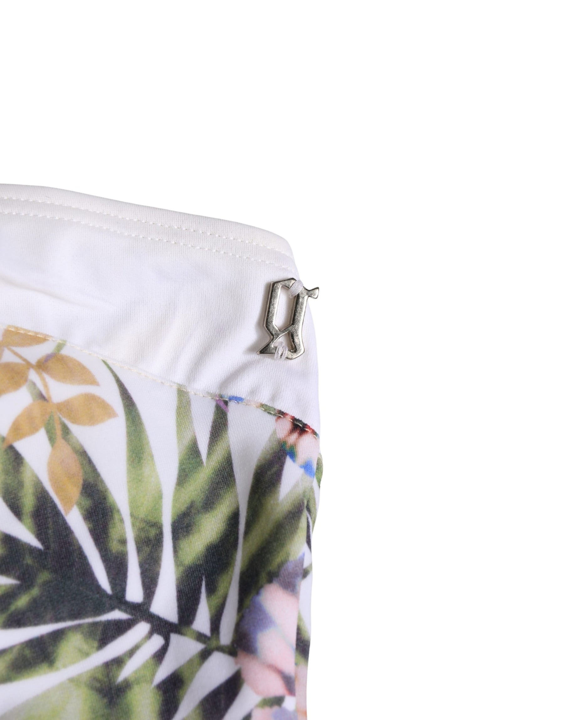 John Galliano White Floral Print Strapless One-Piece Swimsuit Swimwear | Regal Royce