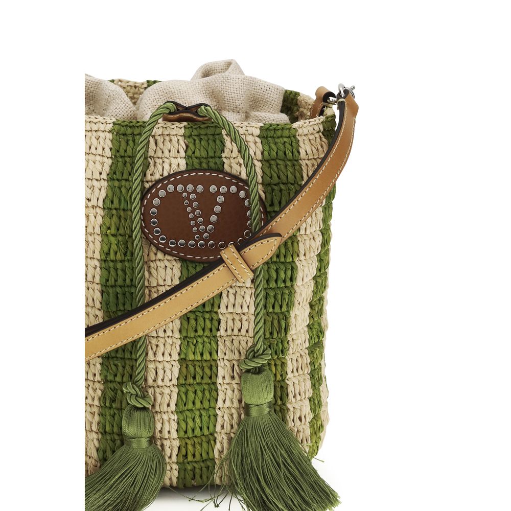 Valentino Garavani Bicolor Raffia Backet Bag | Regal Royce