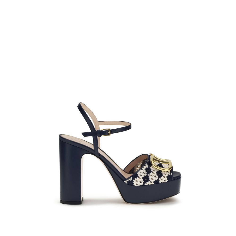 Valentino Garavani Blue Calf Leather Bos Taurus Platform Sandals | Regal Royce