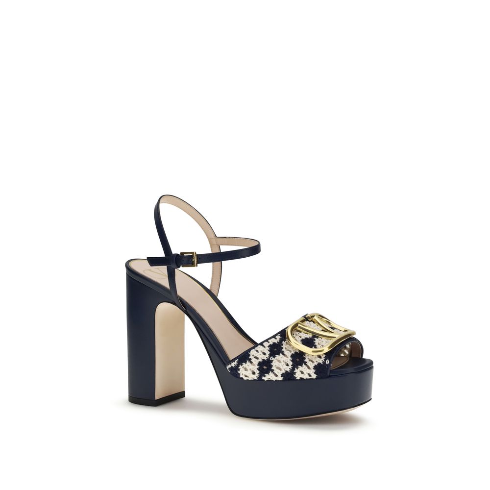 Valentino Garavani Blue Calf Leather Bos Taurus Platform Sandals | Regal Royce