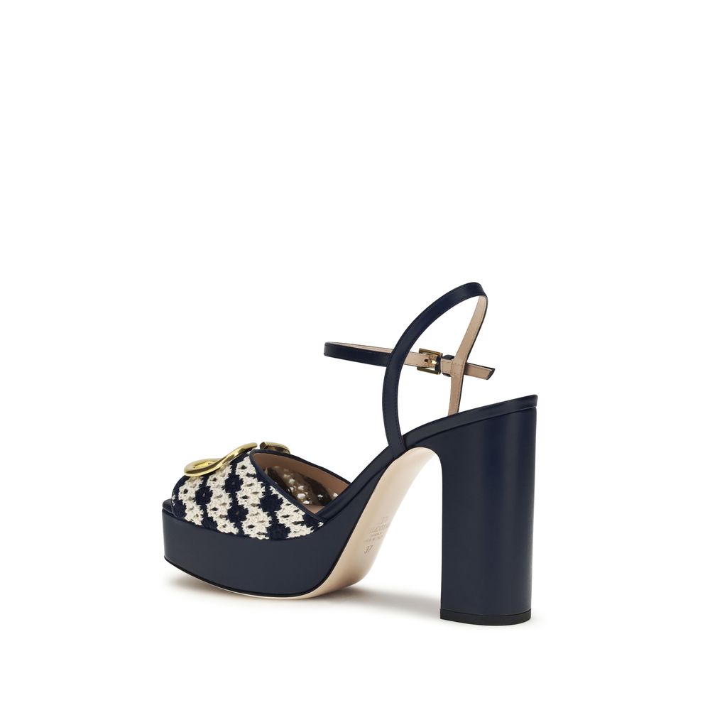 Valentino Garavani Blue Calf Leather Bos Taurus Platform Sandals | Regal Royce