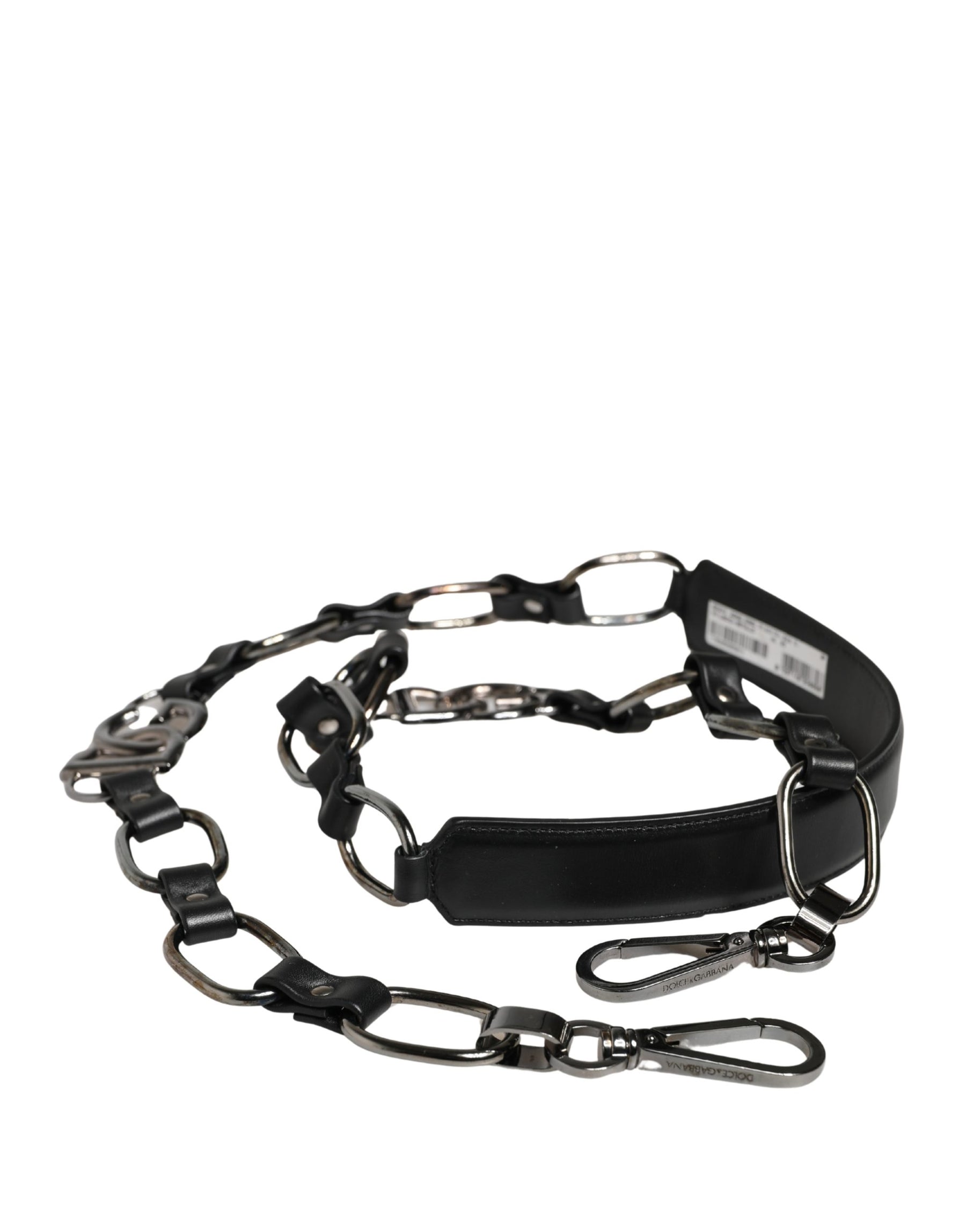 Dolce & Gabbana Black Leather Silver Chain Bag Accessory Shoulder Strap | Regal Royce