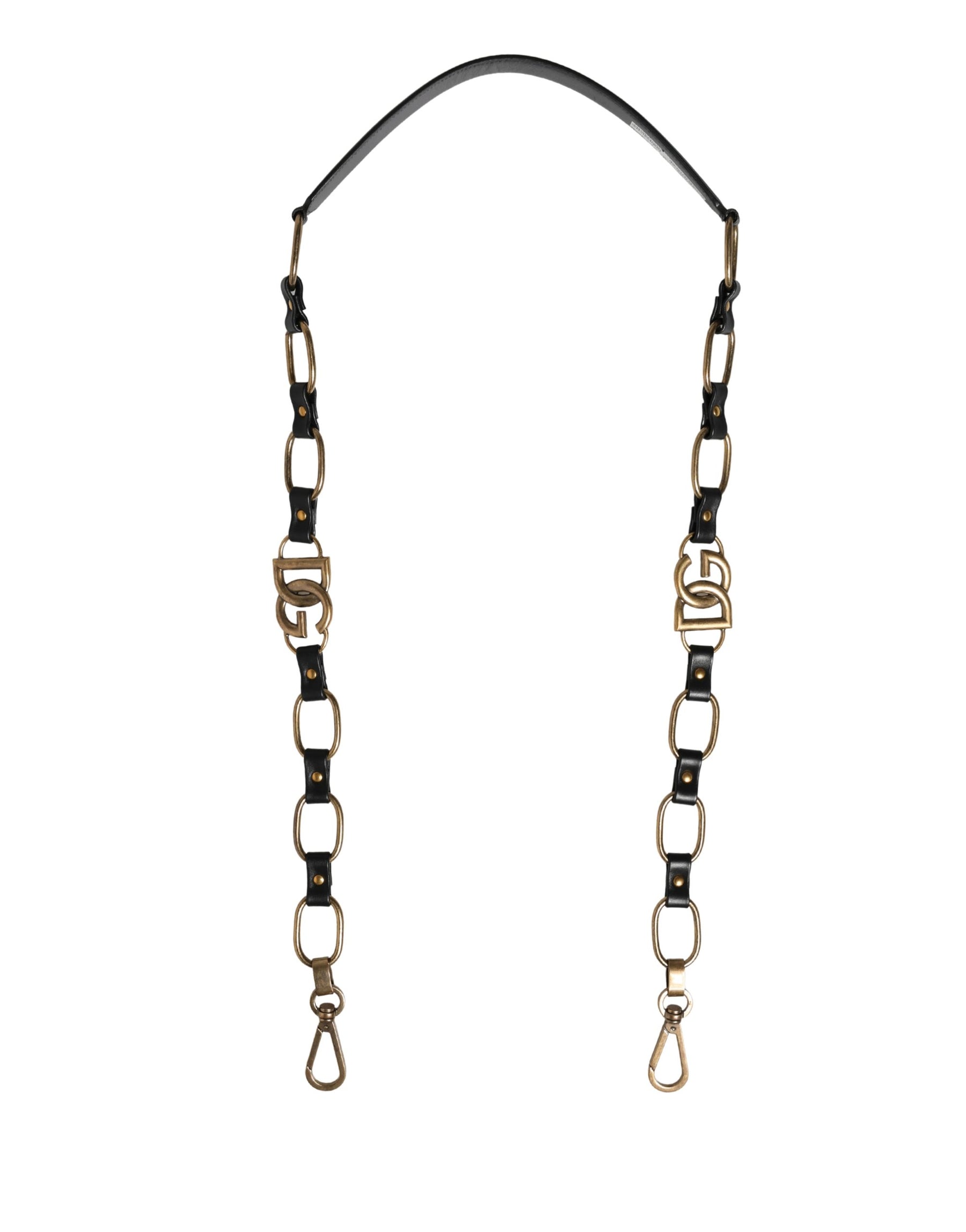 Dolce & Gabbana Black Leather Gold Chain Bag Accessory Shoulder Strap | Regal Royce