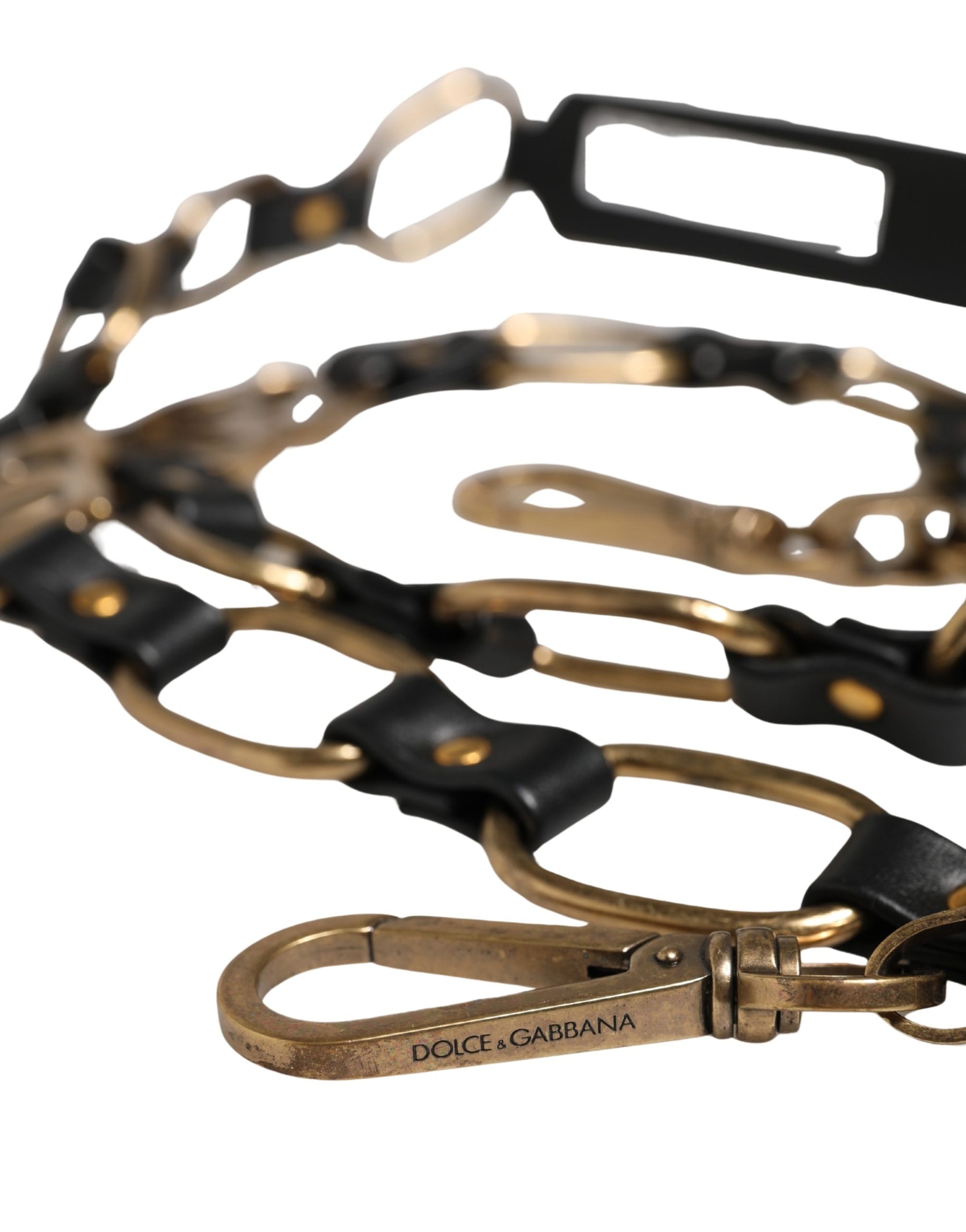 Dolce & Gabbana Black Leather Gold Chain Bag Accessory Shoulder Strap | Regal Royce