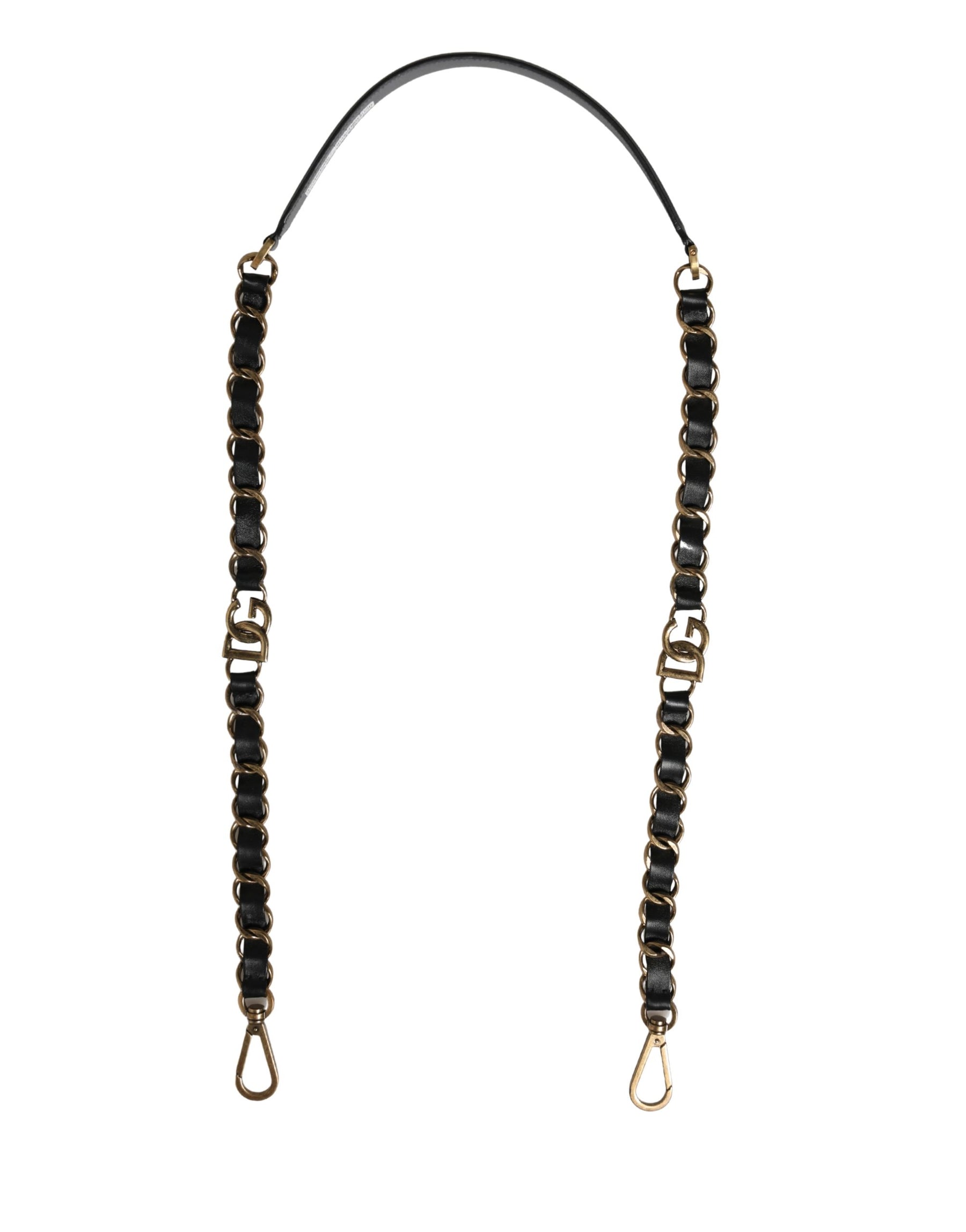 Dolce & Gabbana Black Leather Gold Chain Bag Accessory Shoulder Strap | Regal Royce