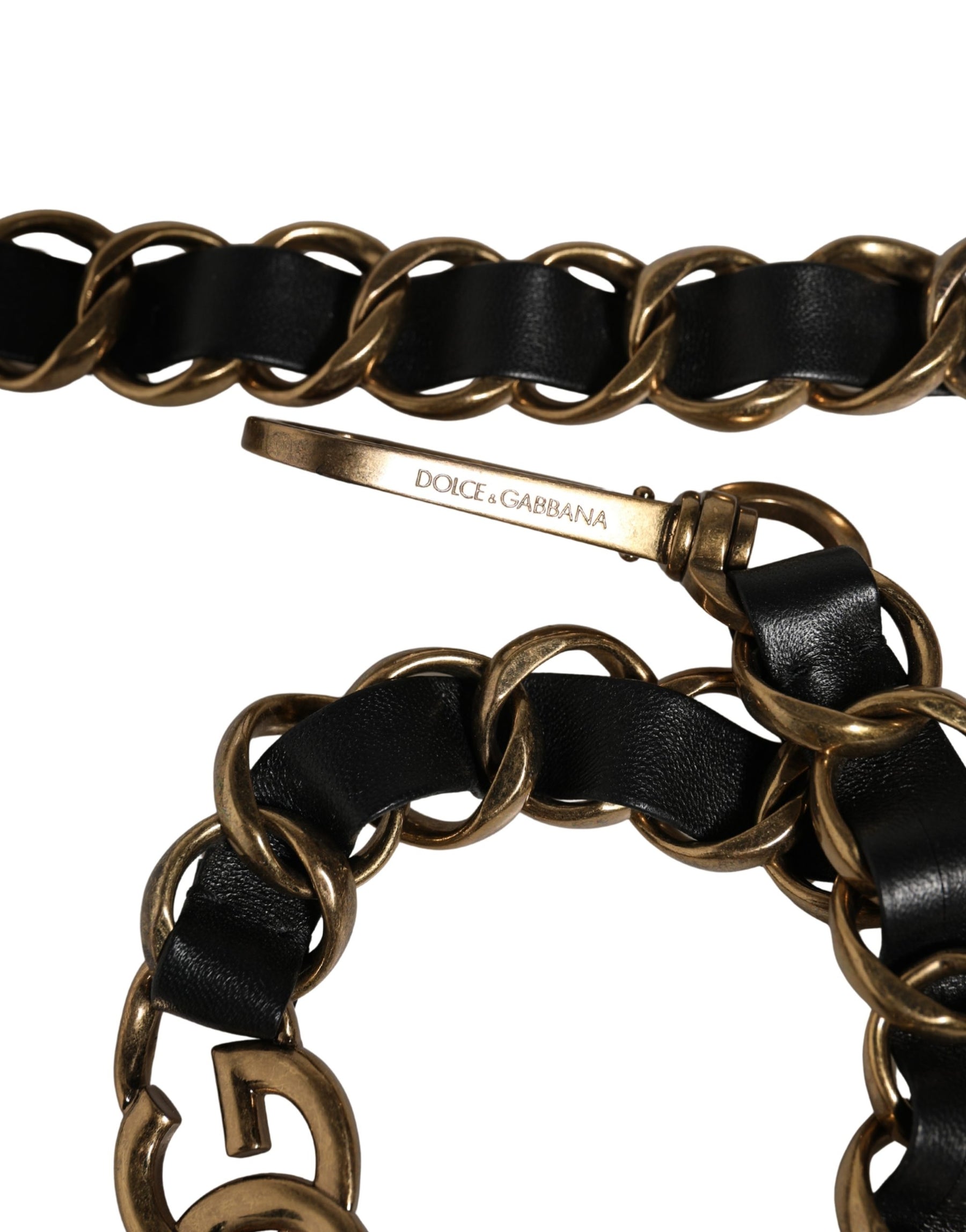 Dolce & Gabbana Black Leather Gold Chain Bag Accessory Shoulder Strap | Regal Royce