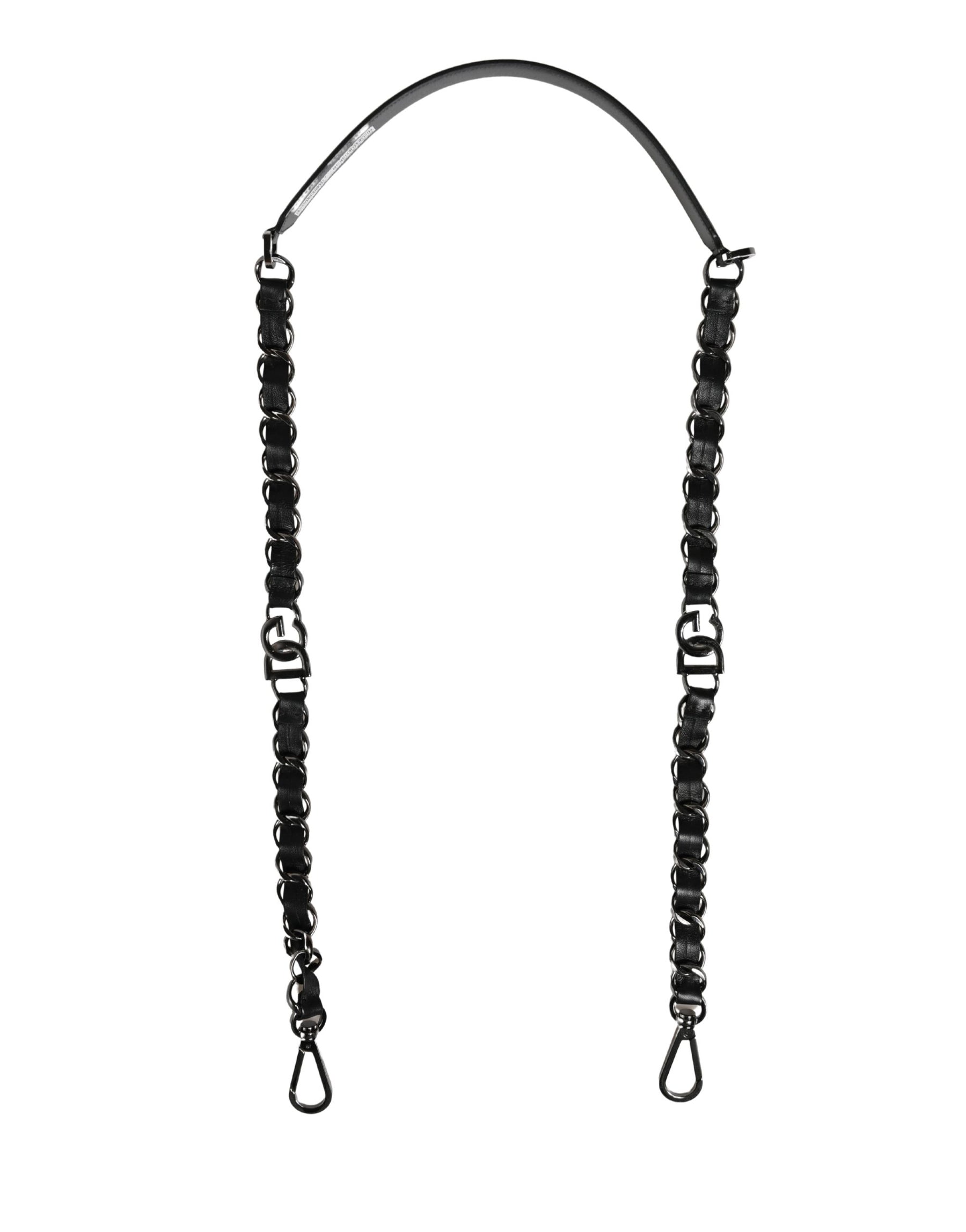 Dolce & Gabbana Black Leather Silver Chain Bag Accessory Shoulder Strap | Regal Royce