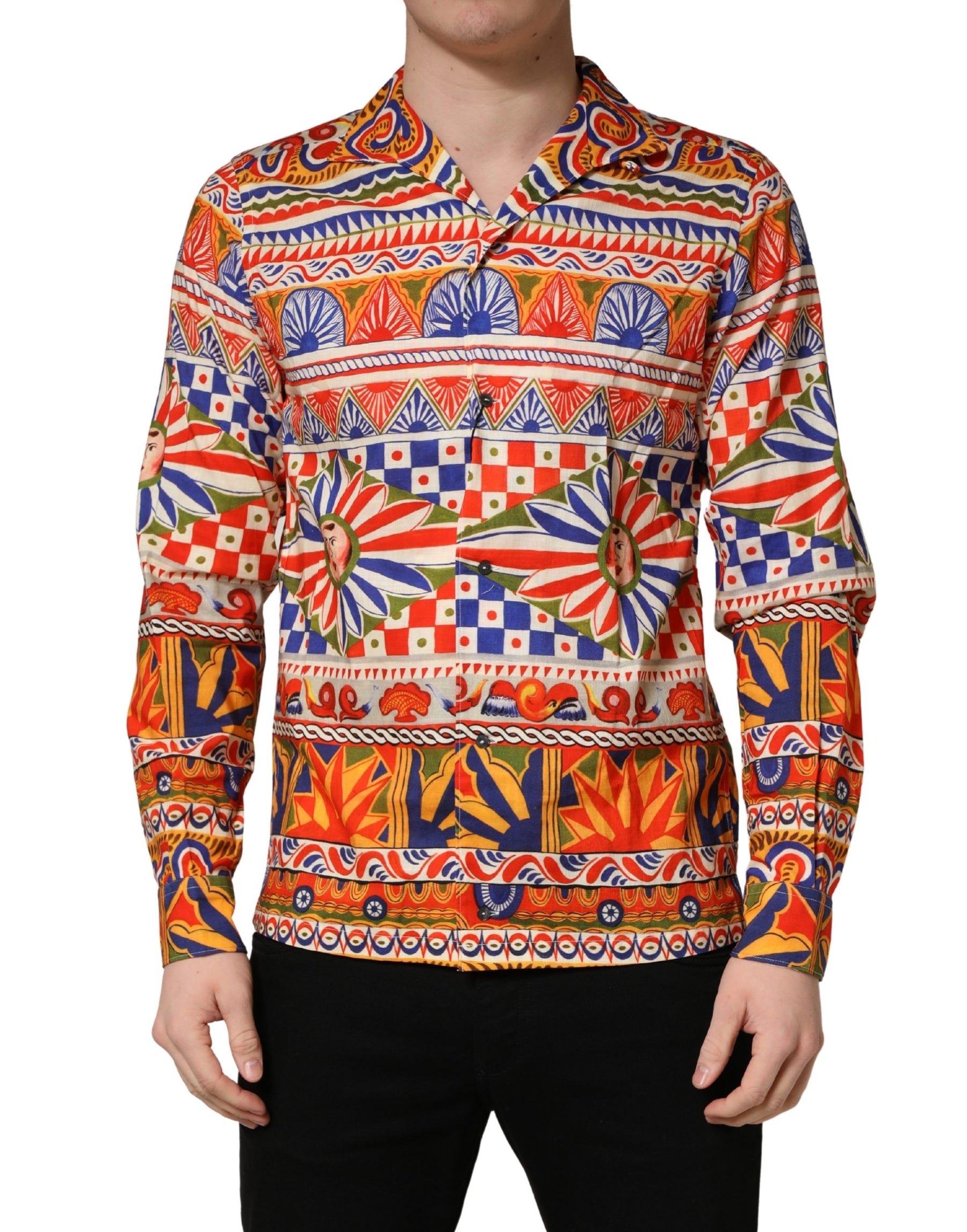 Dolce & Gabbana Multicolor Sicilian Carretto Twill Cotton Men Shirt | Regal Royce
