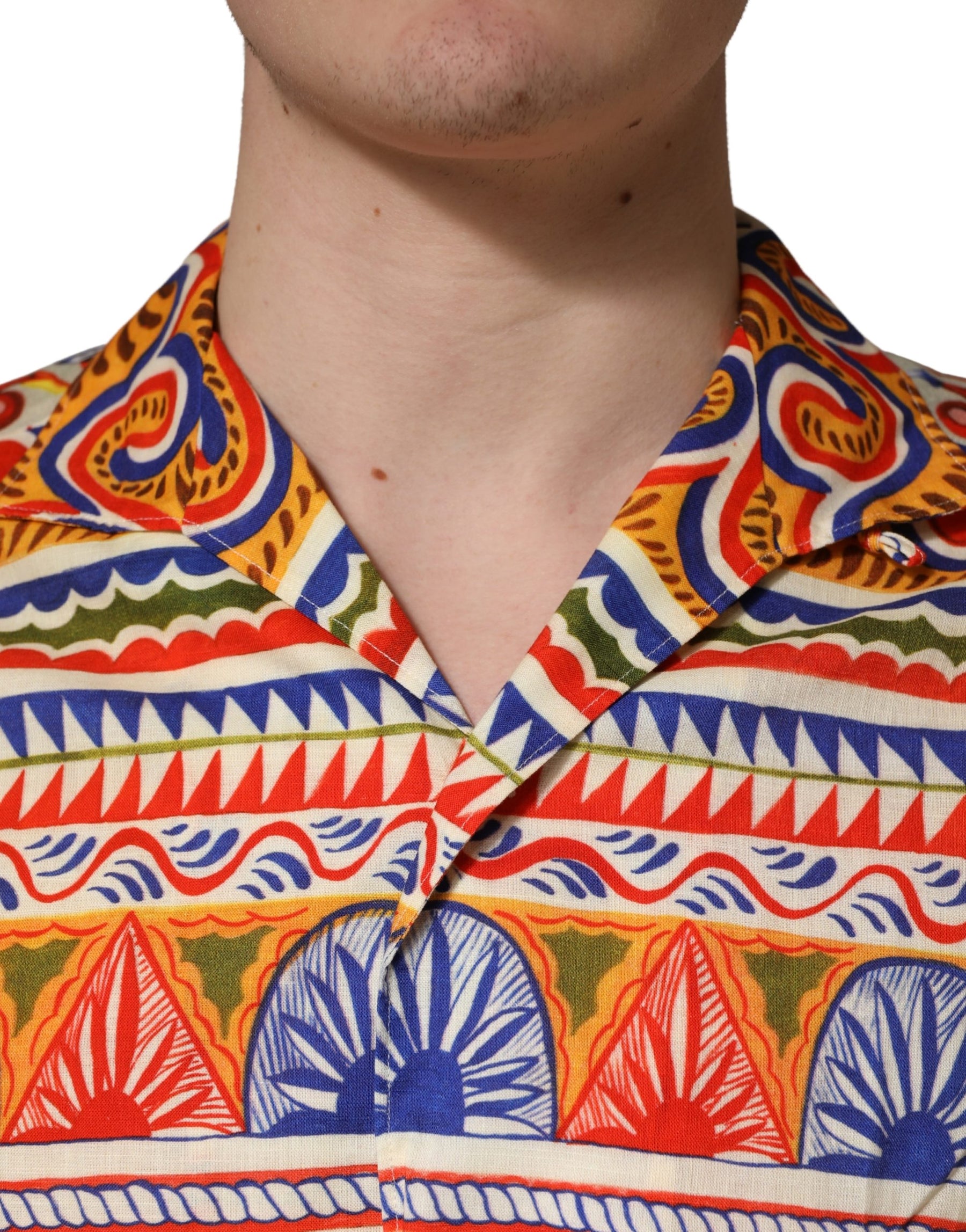 Dolce & Gabbana Multicolor Sicilian Carretto Twill Cotton Men Shirt | Regal Royce