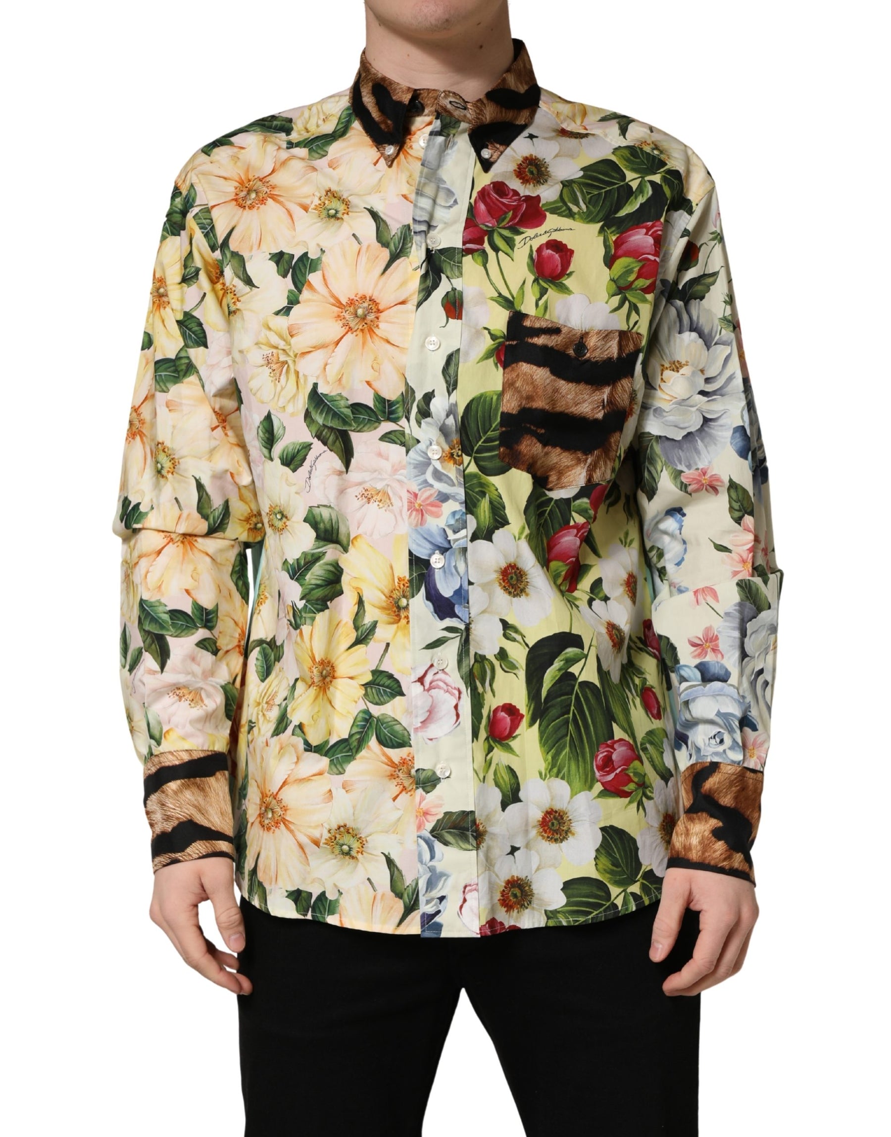 Dolce & Gabbana Multicolor Floral Animal Print Collared Shirt | Regal Royce
