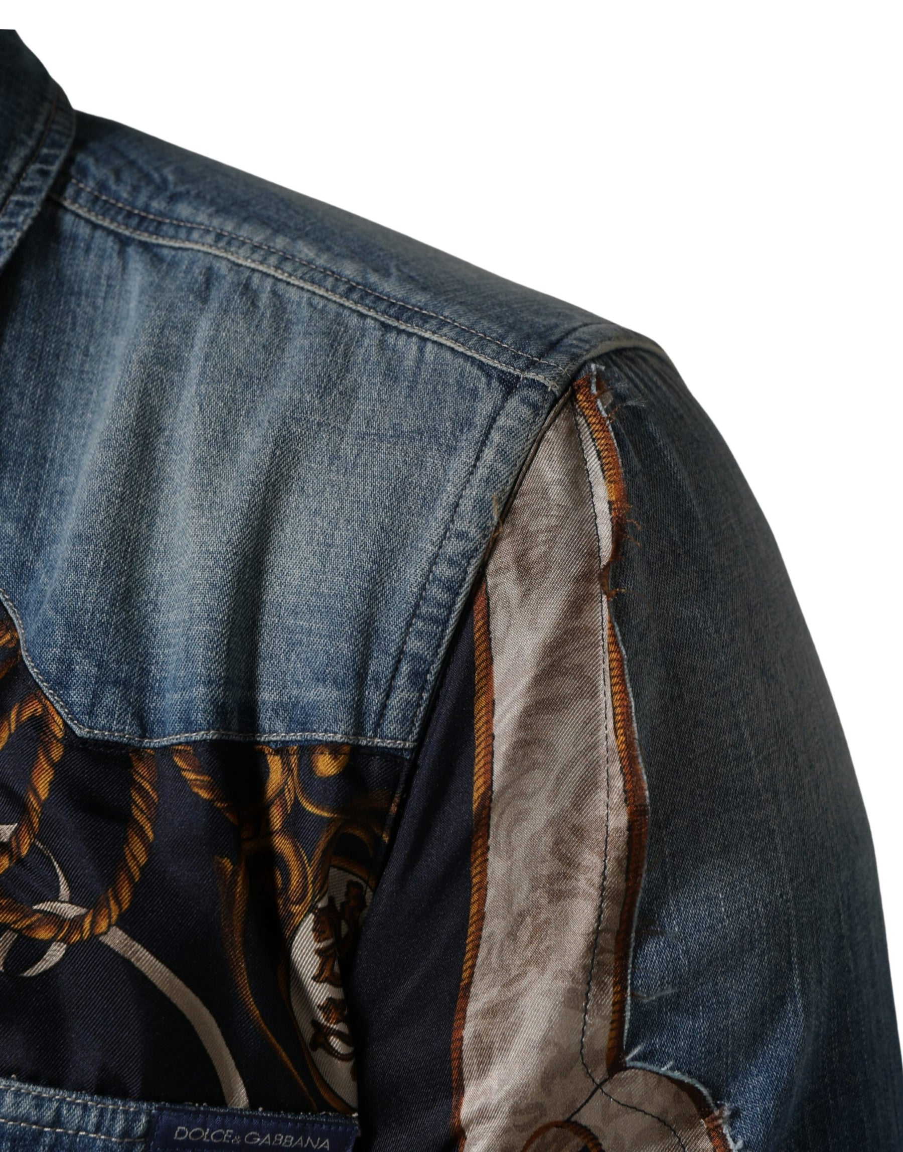 Dolce & Gabbana Blue Baroque Cotton Button Down Denim Shirt | Regal Royce