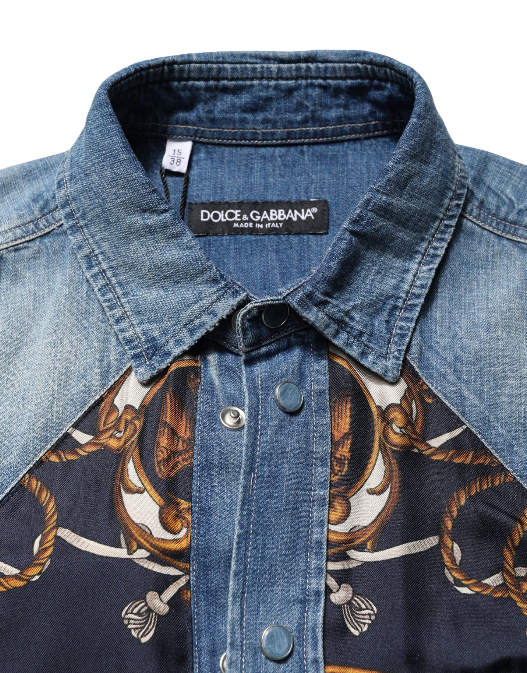 Dolce & Gabbana Blue Baroque Cotton Button Down Denim Shirt | Regal Royce