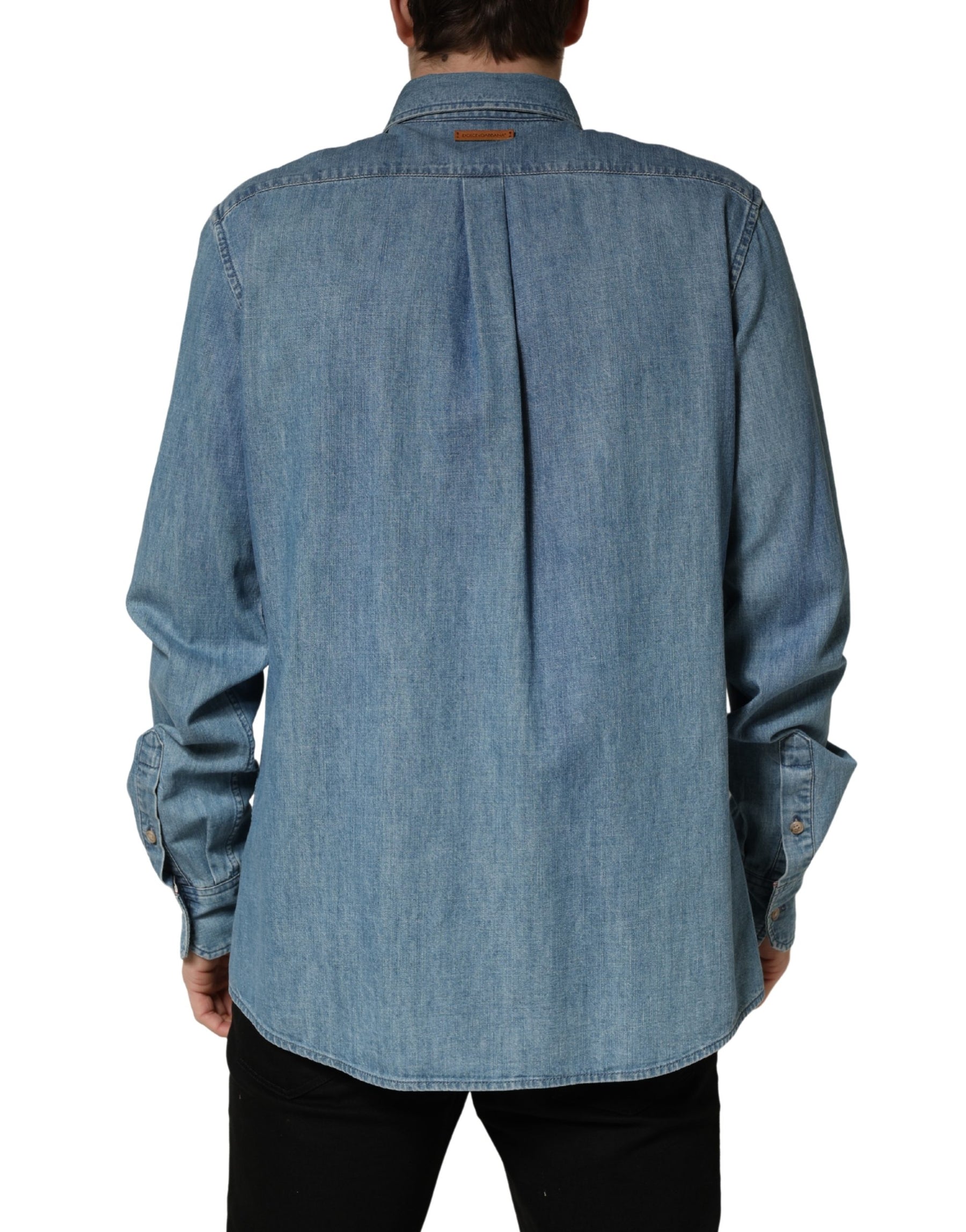 Dolce & Gabbana Blue Cotton Stretch Casual Denim Slim Shirt | Regal Royce
