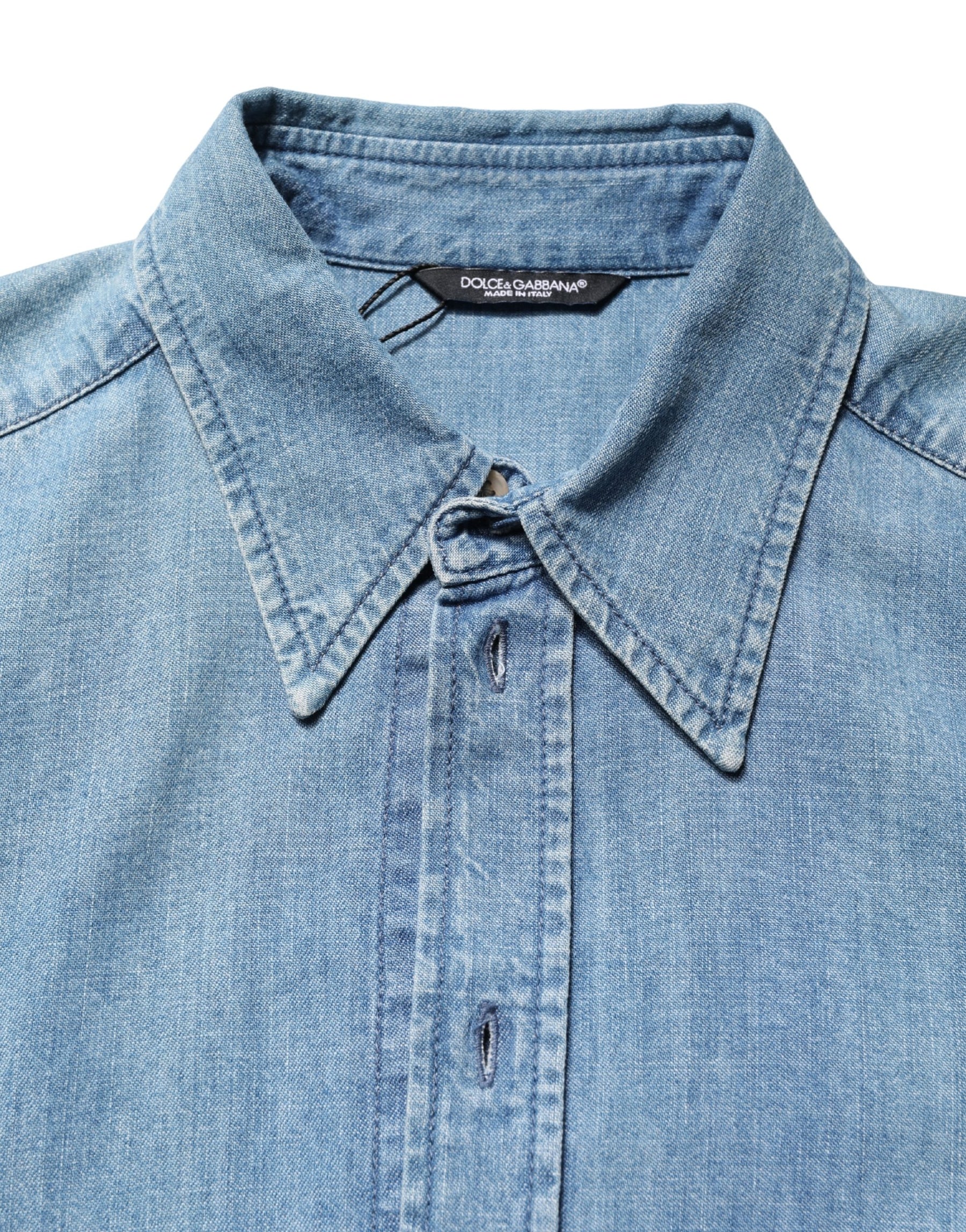 Dolce & Gabbana Blue Cotton Stretch Casual Denim Slim Shirt | Regal Royce