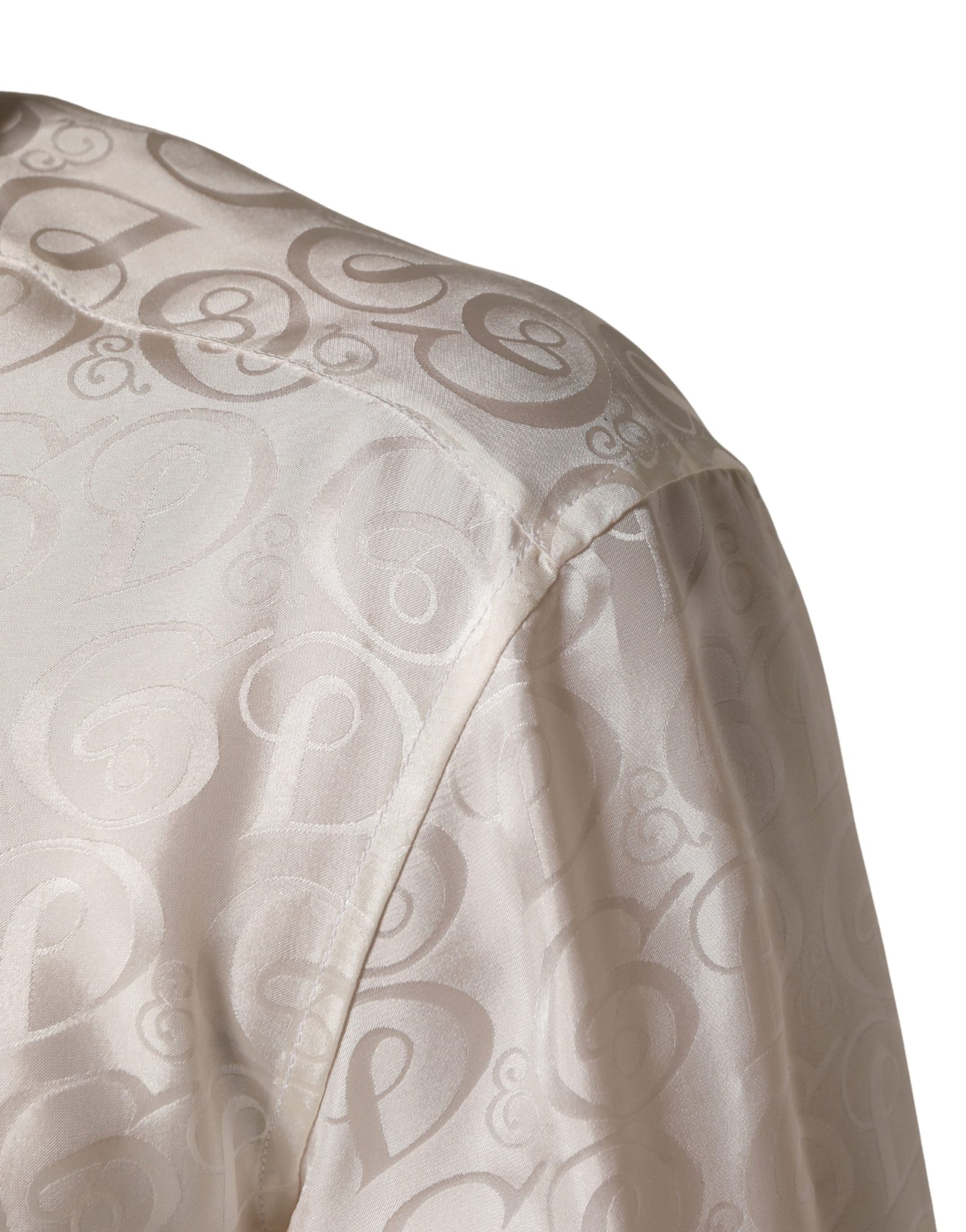 Dolce & Gabbana White Silk Long Sleeve Tonal Logo Print Shirt | Regal Royce