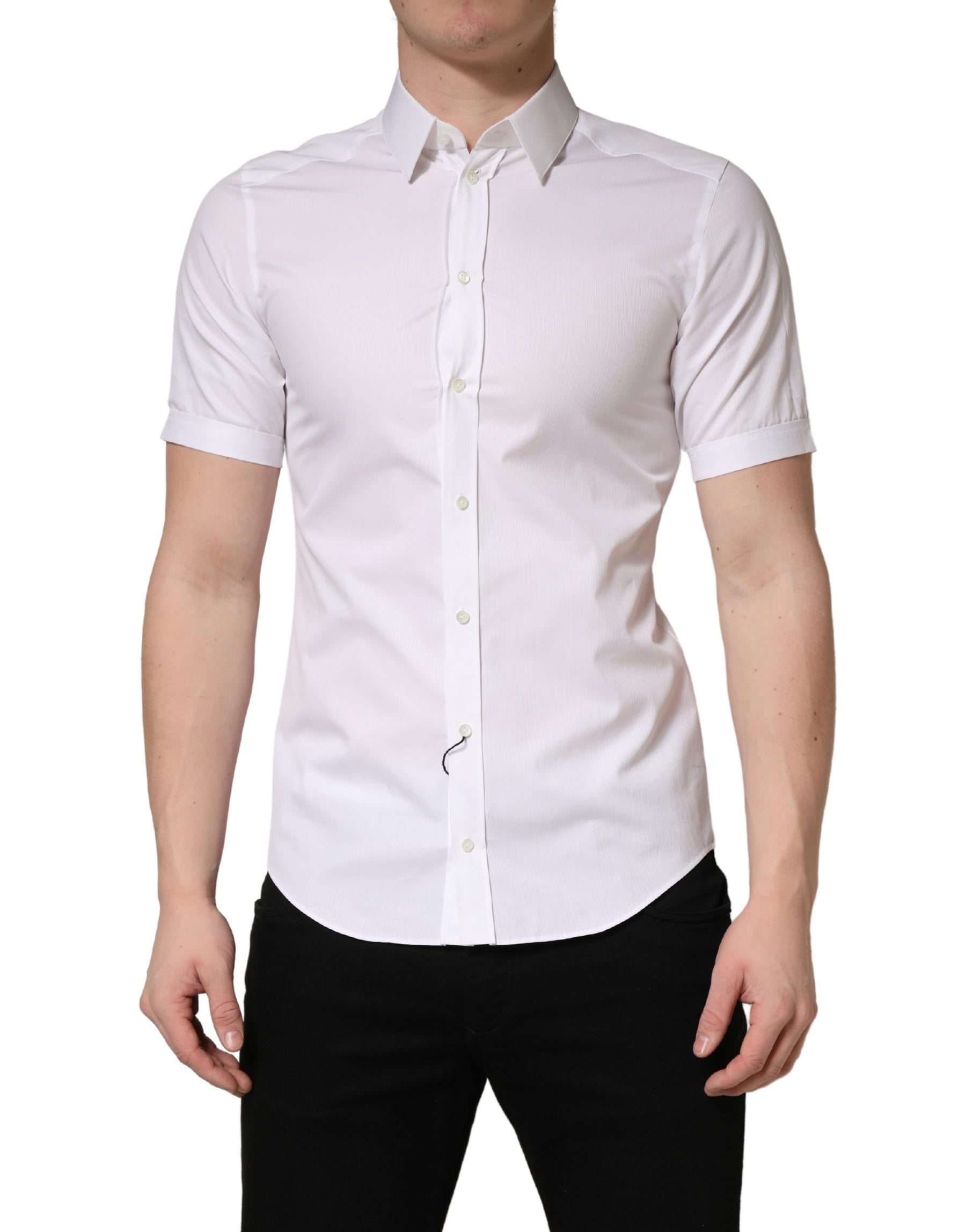 Dolce & Gabbana White Cotton Short Sleeves Button Down Shirt | Regal Royce