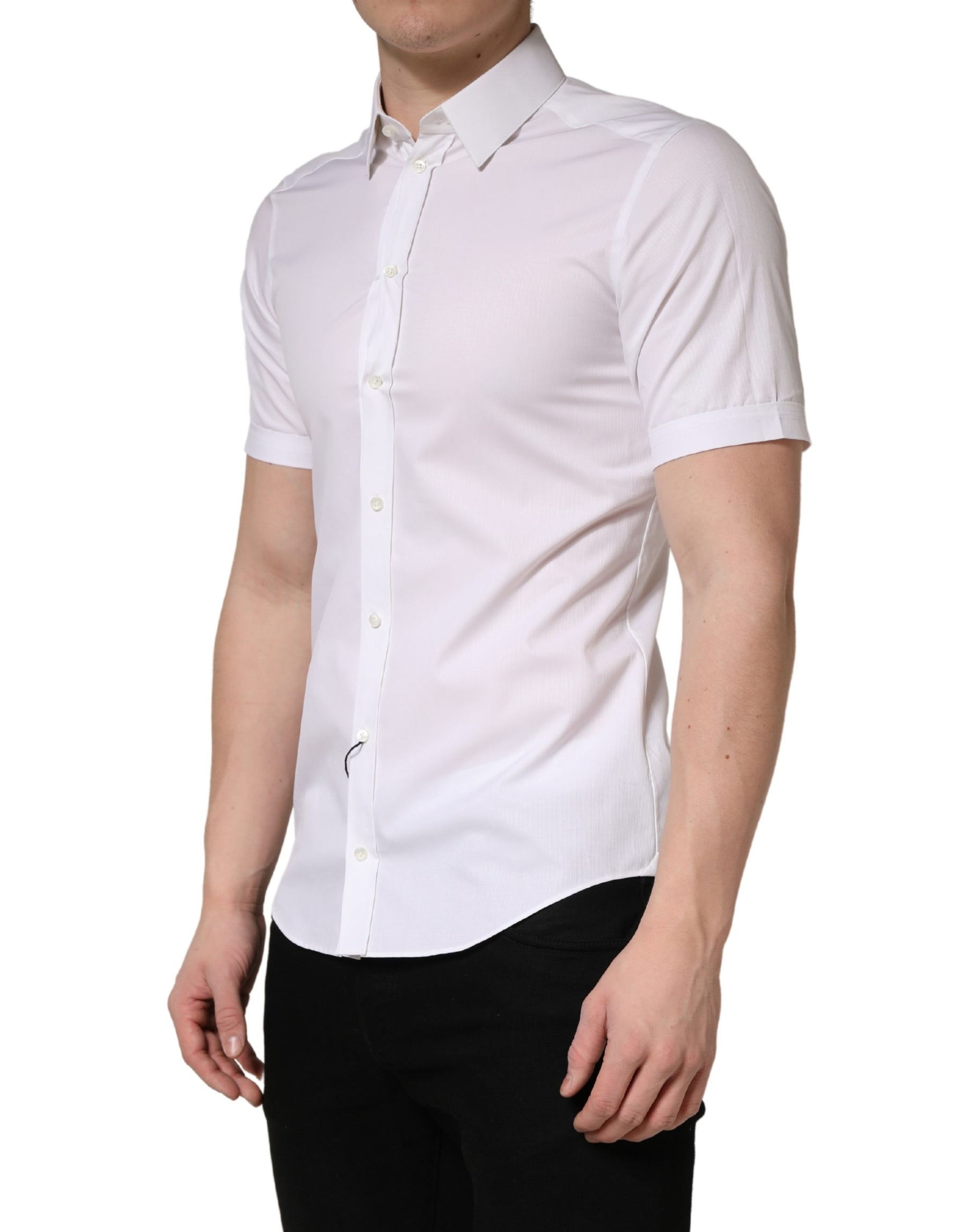 Dolce & Gabbana White Cotton Short Sleeves Button Down Shirt | Regal Royce