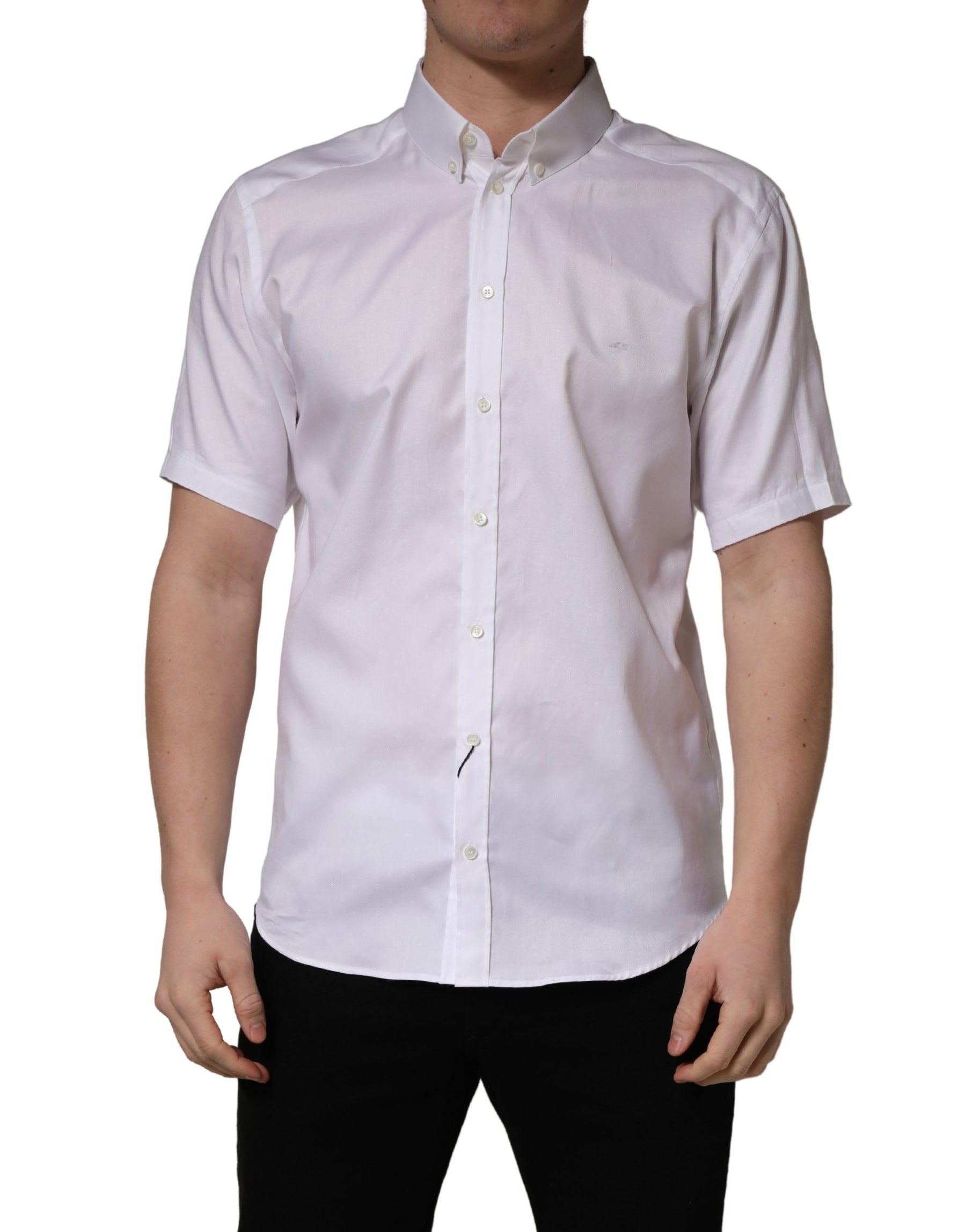 Dolce & Gabbana White Cotton Short Sleeves Button Down Shirt | Regal Royce