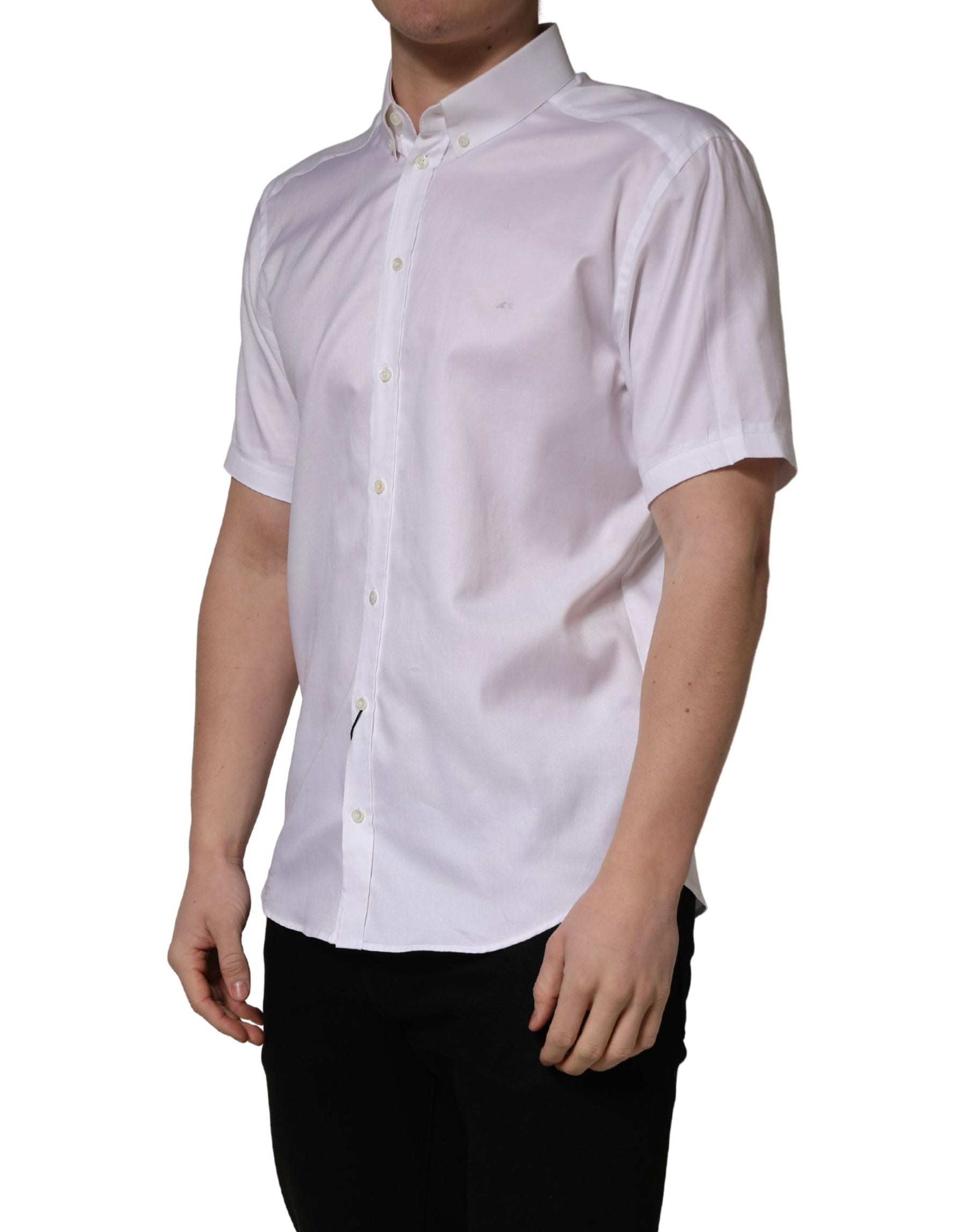 Dolce & Gabbana White Cotton Short Sleeves Button Down Shirt | Regal Royce