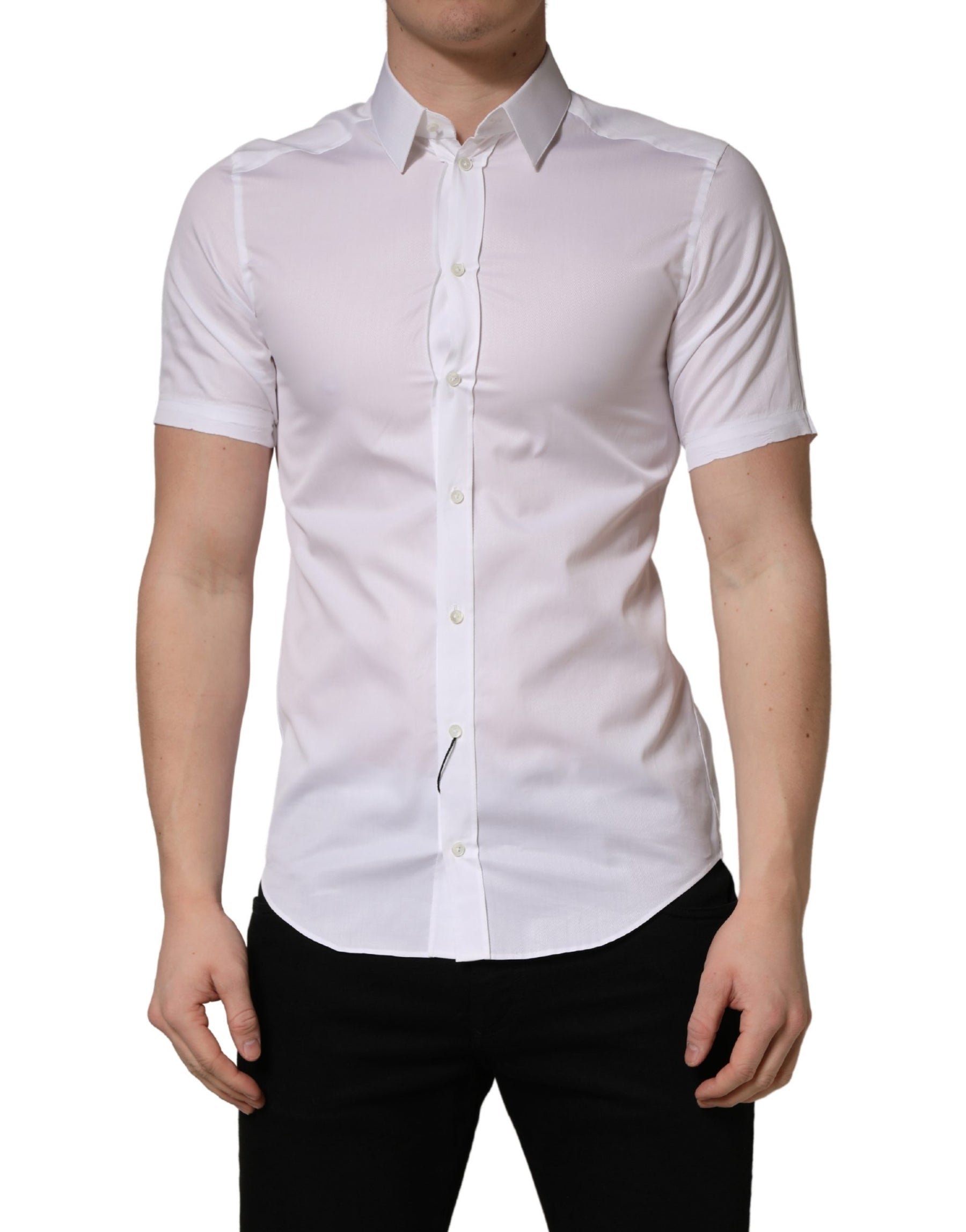 Dolce & Gabbana White Cotton Short Sleeves Button Down Shirt | Regal Royce