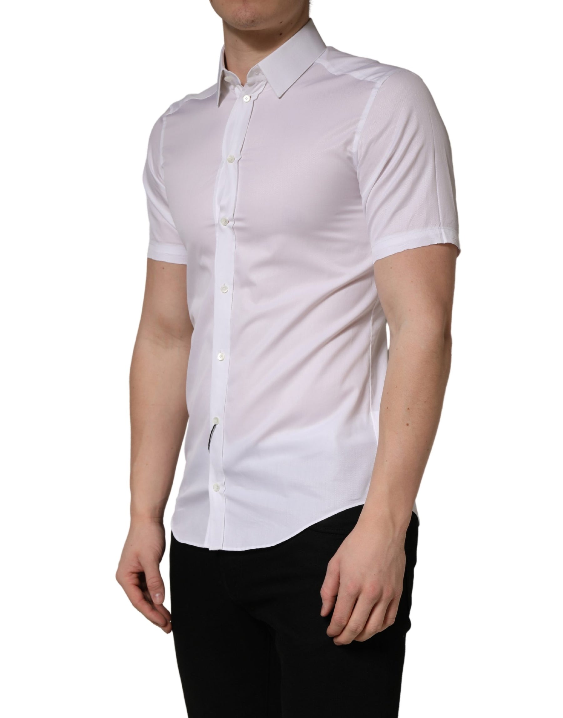 Dolce & Gabbana White Cotton Short Sleeves Button Down Shirt | Regal Royce