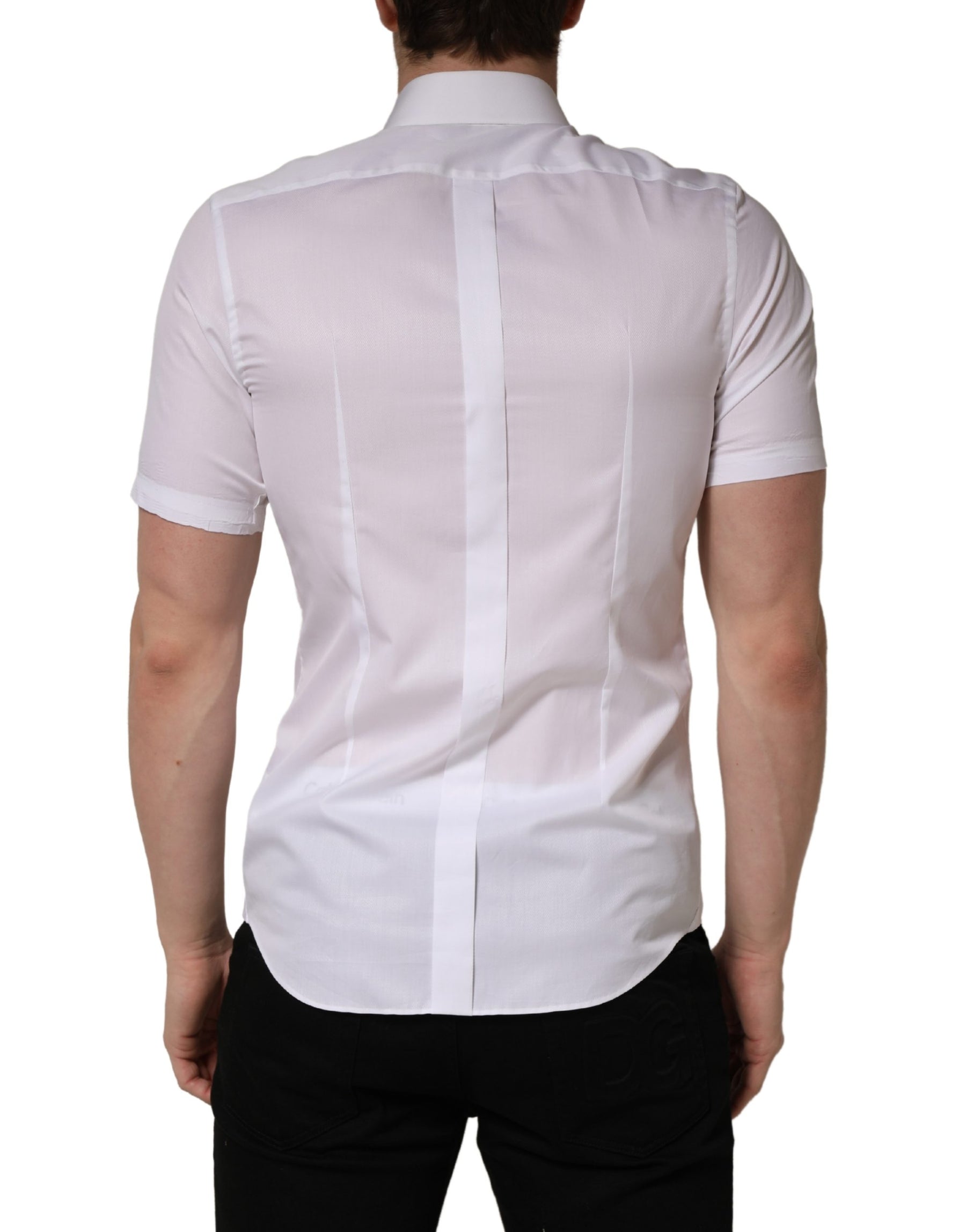 Dolce & Gabbana White Cotton Short Sleeves Button Down Shirt | Regal Royce