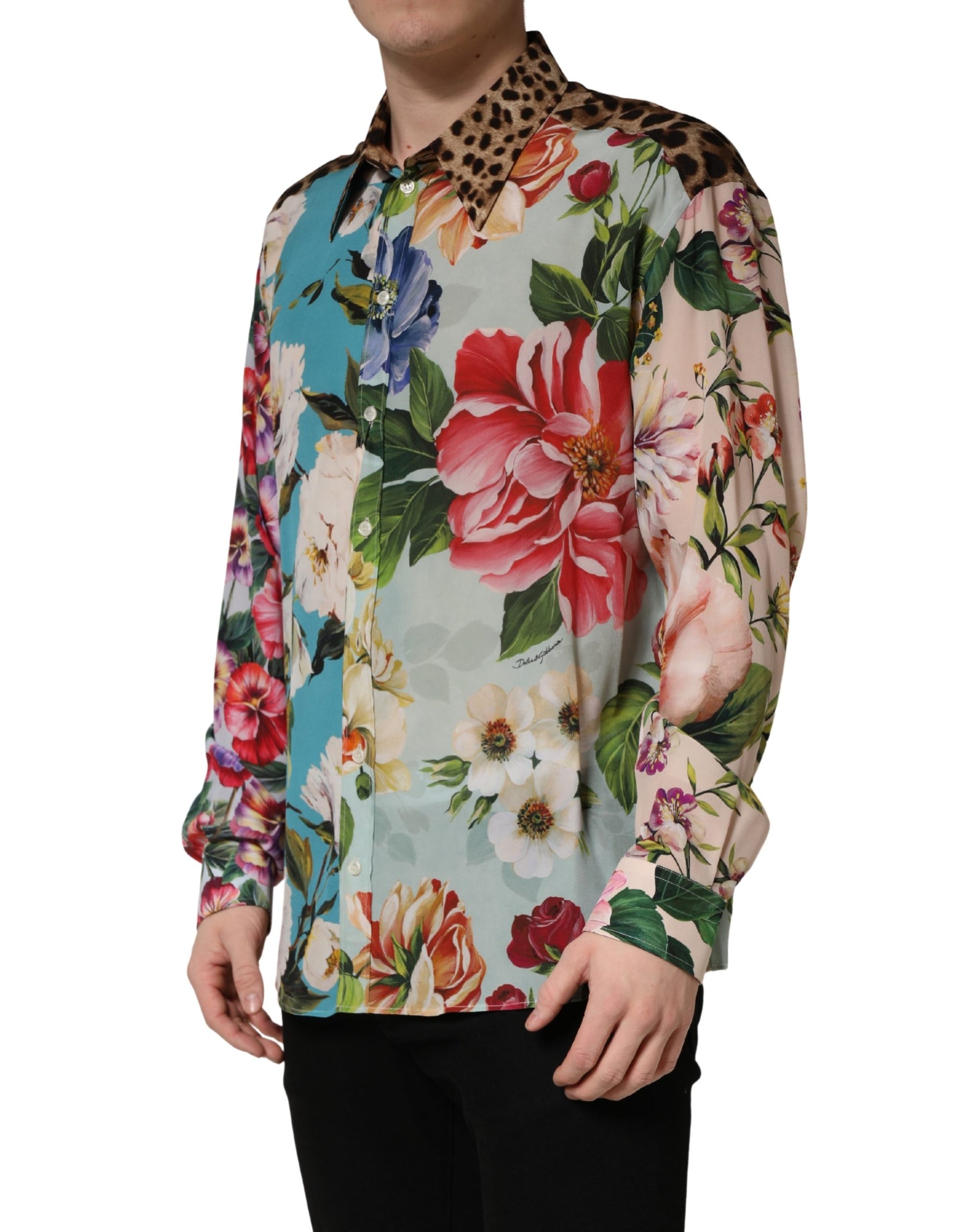 Dolce & Gabbana Multicolor Floral Animal Print Collared Shirt | Regal Royce