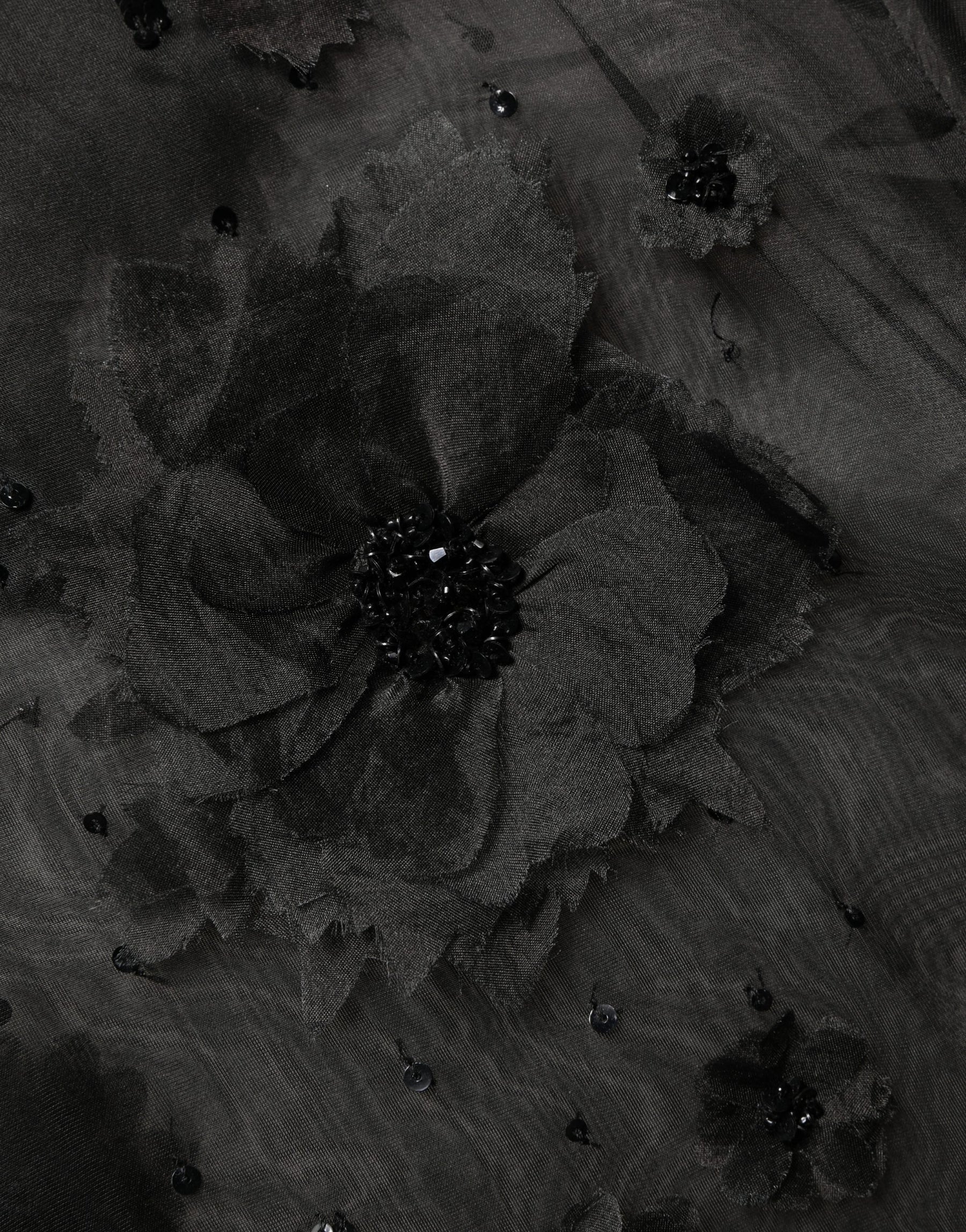 Dolce & Gabbana Black Floral Applique Sheer Short Sleeve Shirt | Regal Royce